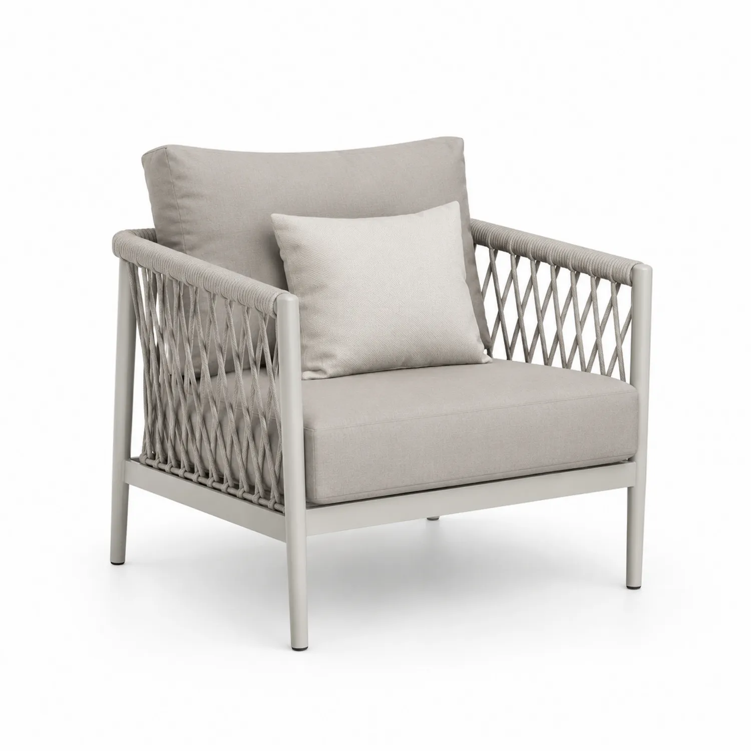 Metall Outdoor-Clubsessel mit Polyesterseil in Grau-Belleatelierco