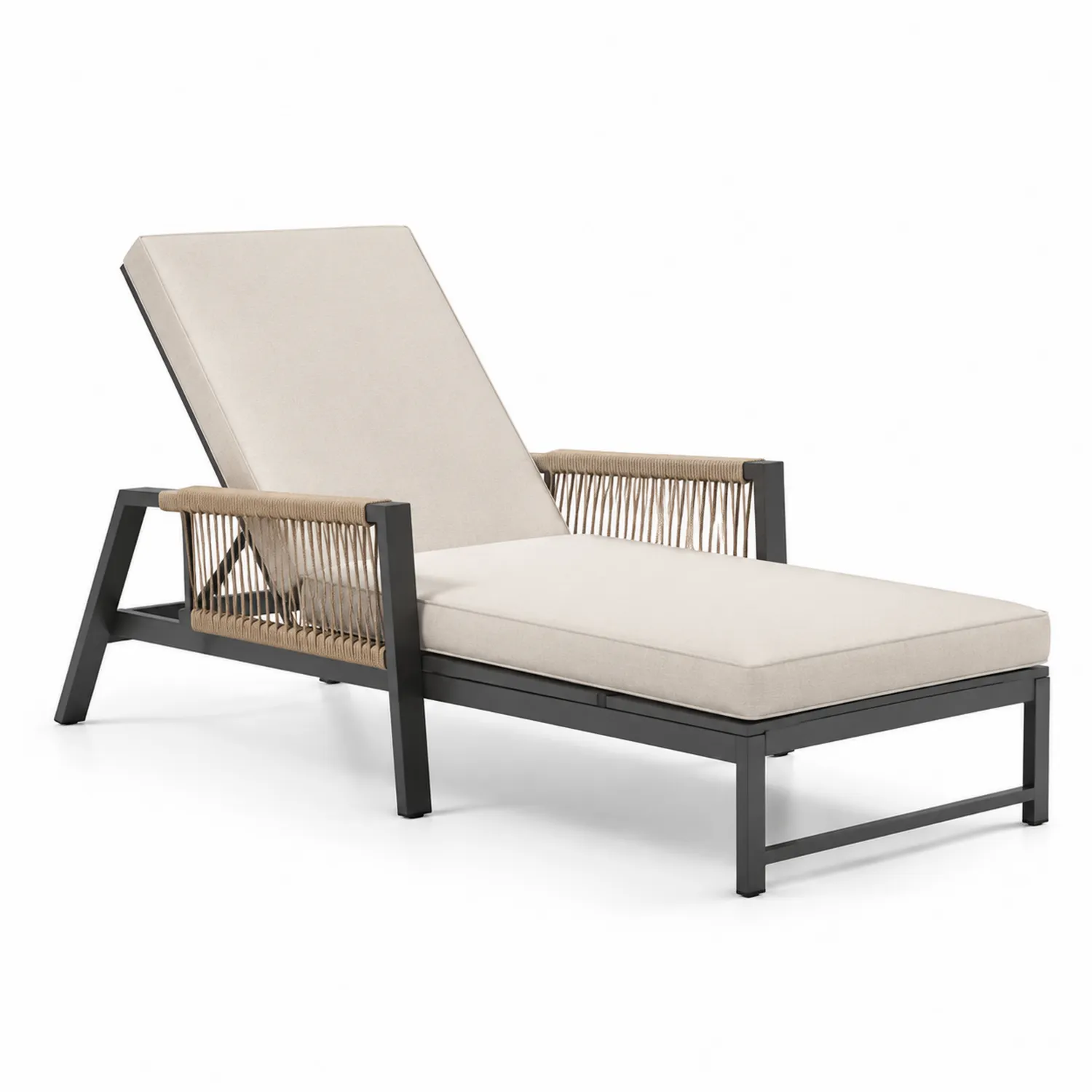 Outdoor-Liegestuhl aus Aluminium mit Polyestersitzkissen Beige/Schwarz-Belleatelierco