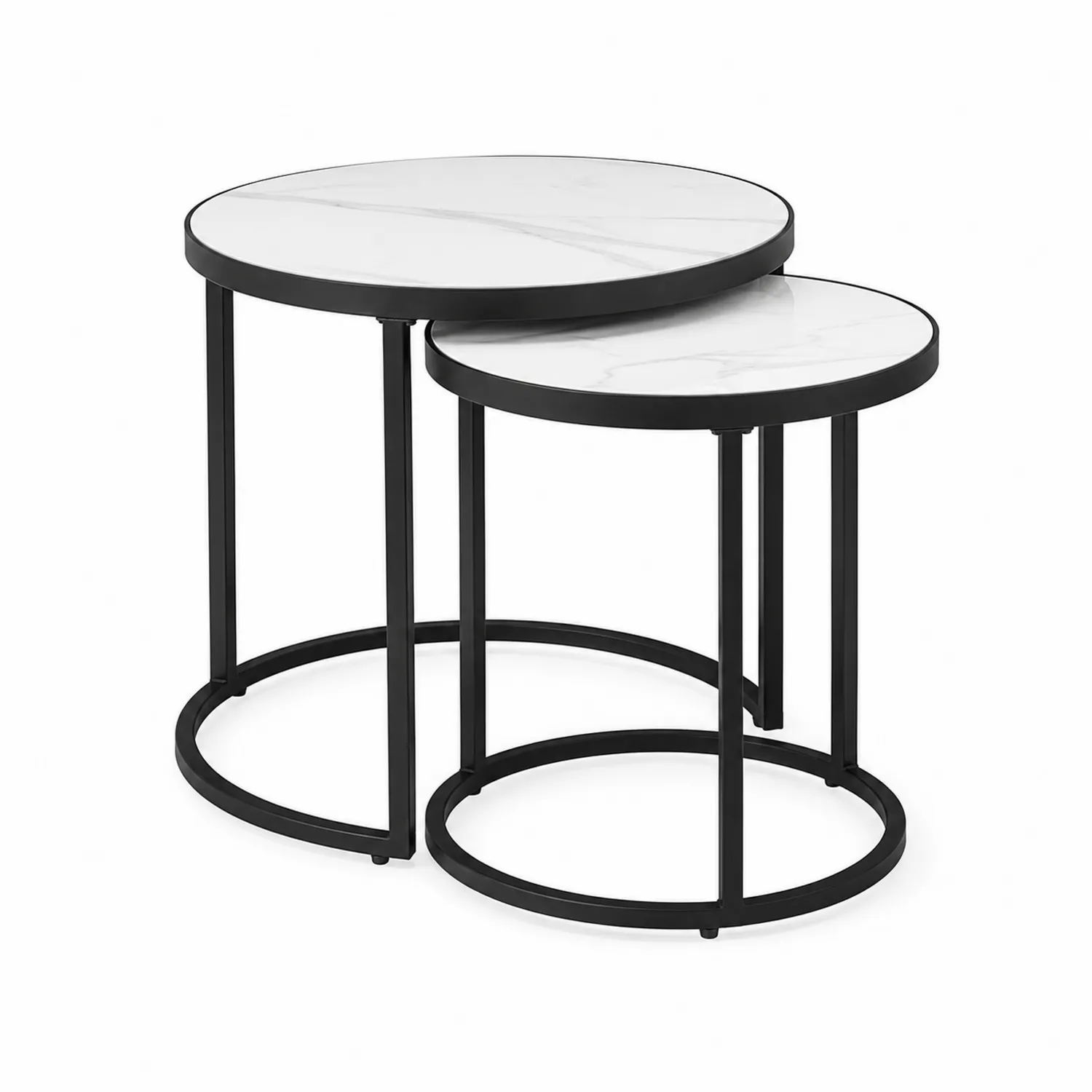 Runde Beistelltische aus Metall und Marmoroptik Schwarz/Weiß 2er-Set-Belleatelierco