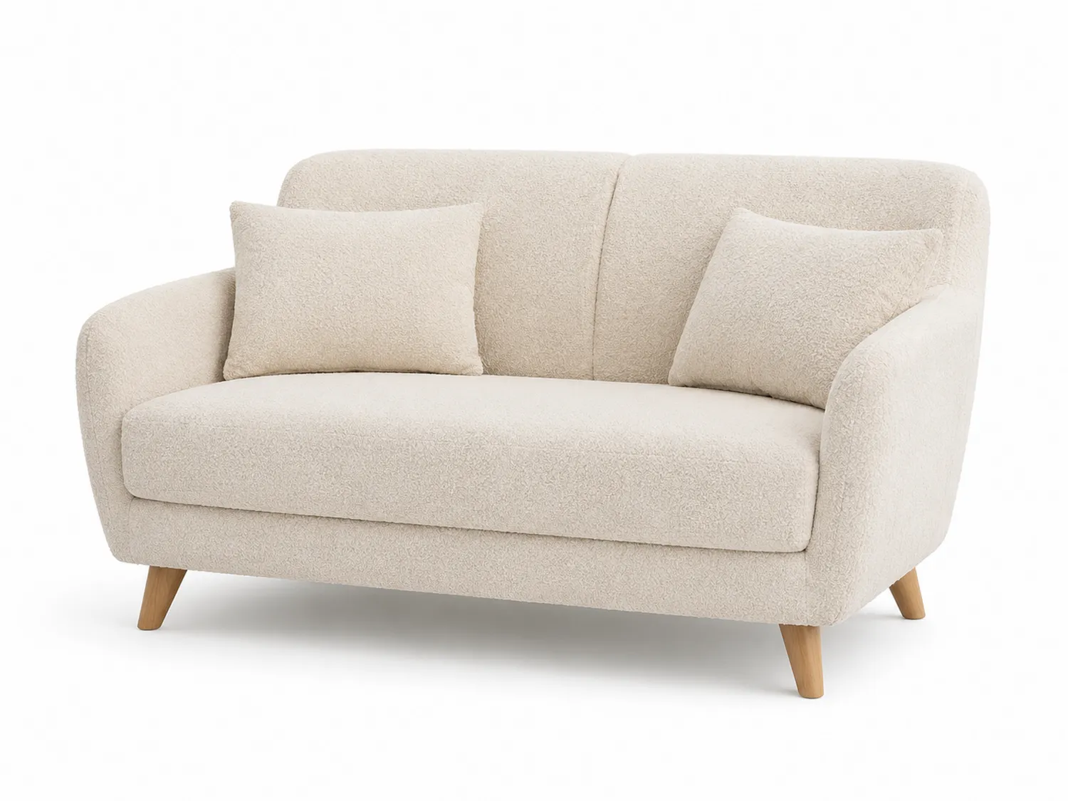 Zweisitzer Sofa Bouclé Stoff Holzbeine Beige-Belleatelierco