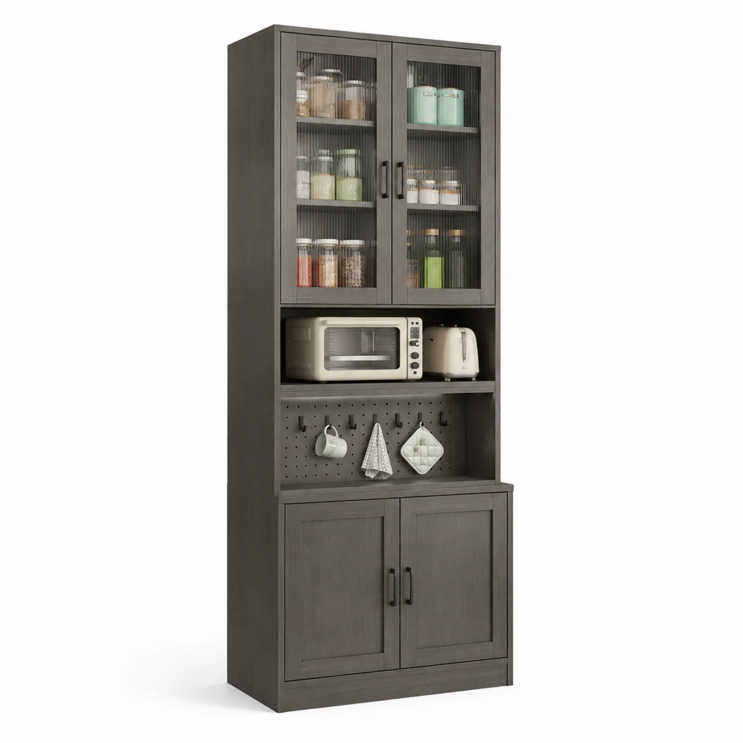 Küchenschrank mit Holz- und Glastüren Dunkelgrau 200x80x40 cm-Belleatelierco