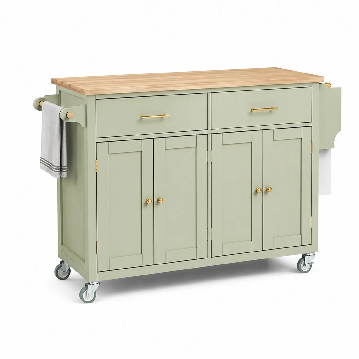 Küchenwagen MDF mit Holzplatte und Rollen, Grün-Belleatelierco
