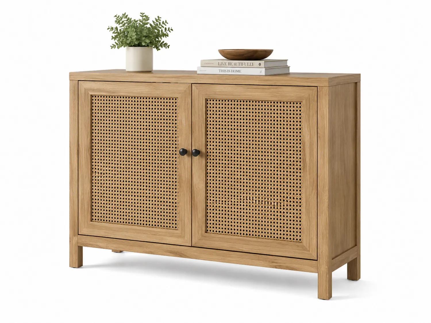 Eichenholz Kommode mit Rattan Türen, 80x85x40cm-Belleatelierco