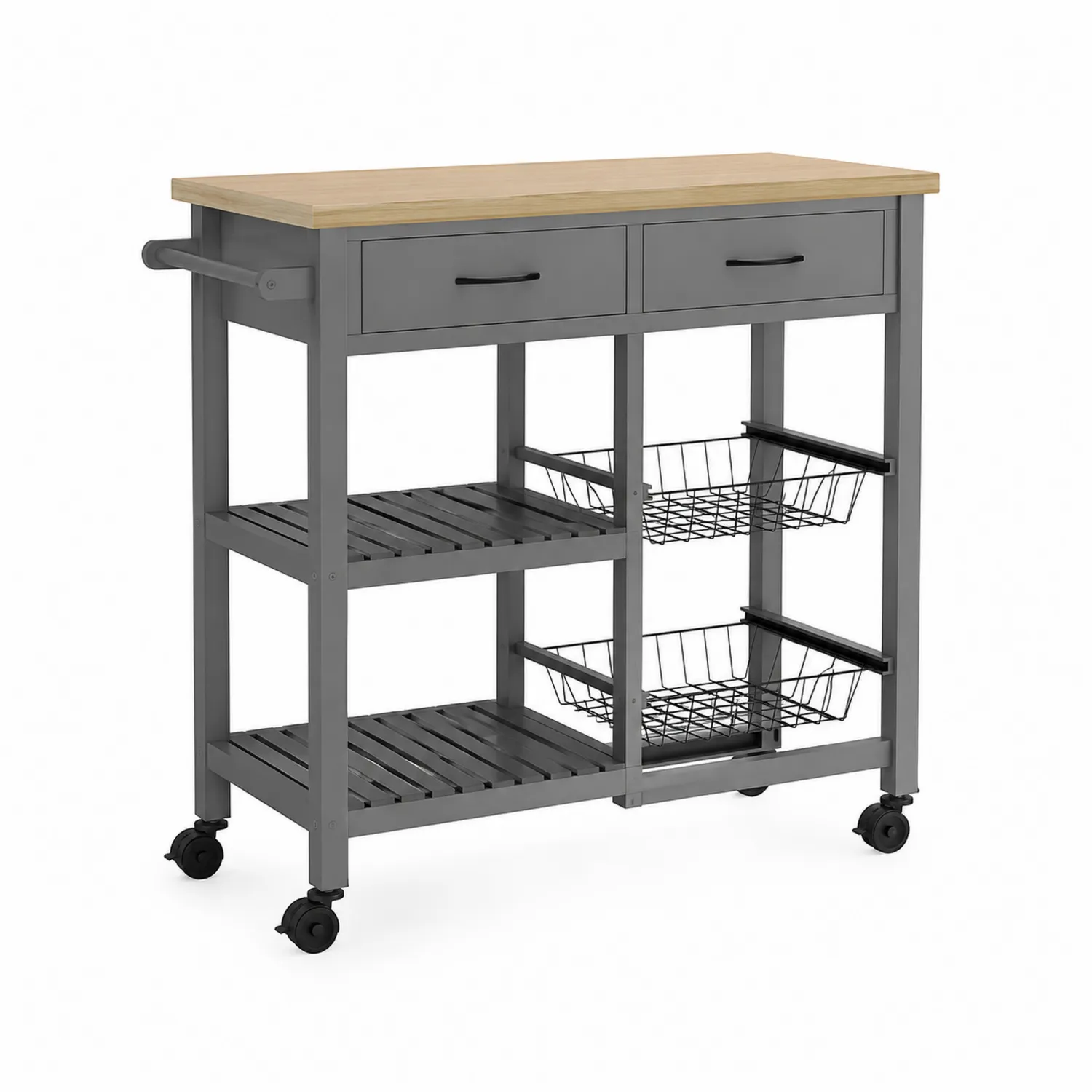 Küchenwagen aus Stahl mit Holzplatte und Schubladen Grau-Belleatelierco