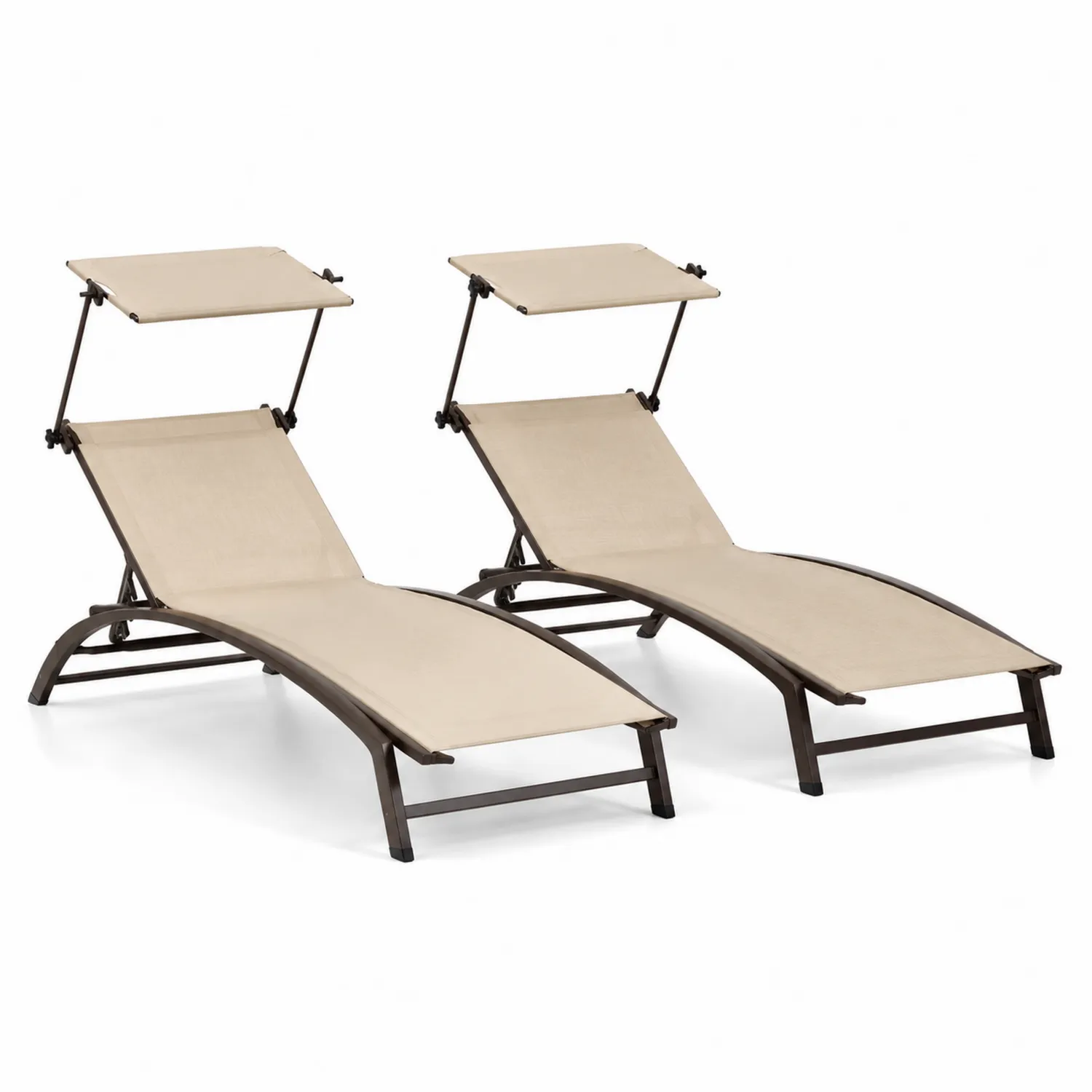 2-teiliges Outdoor-Liegestuhl-Set Aluminium Textilene Beige mit Sonnendach-Belleatelierco