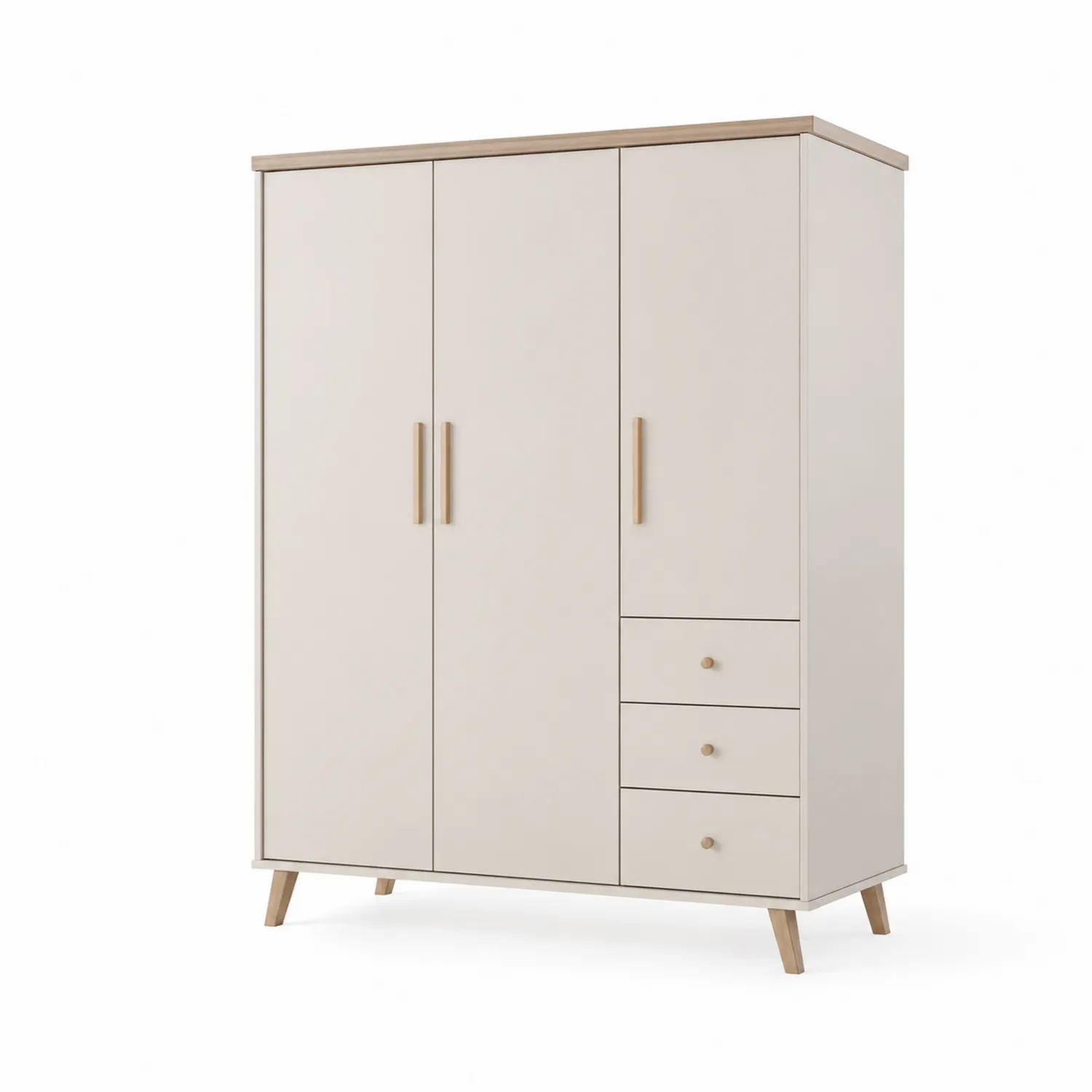 Kleiderschrank aus Holz mit 3 Türen und 3 Schubladen Beige-Belleatelierco