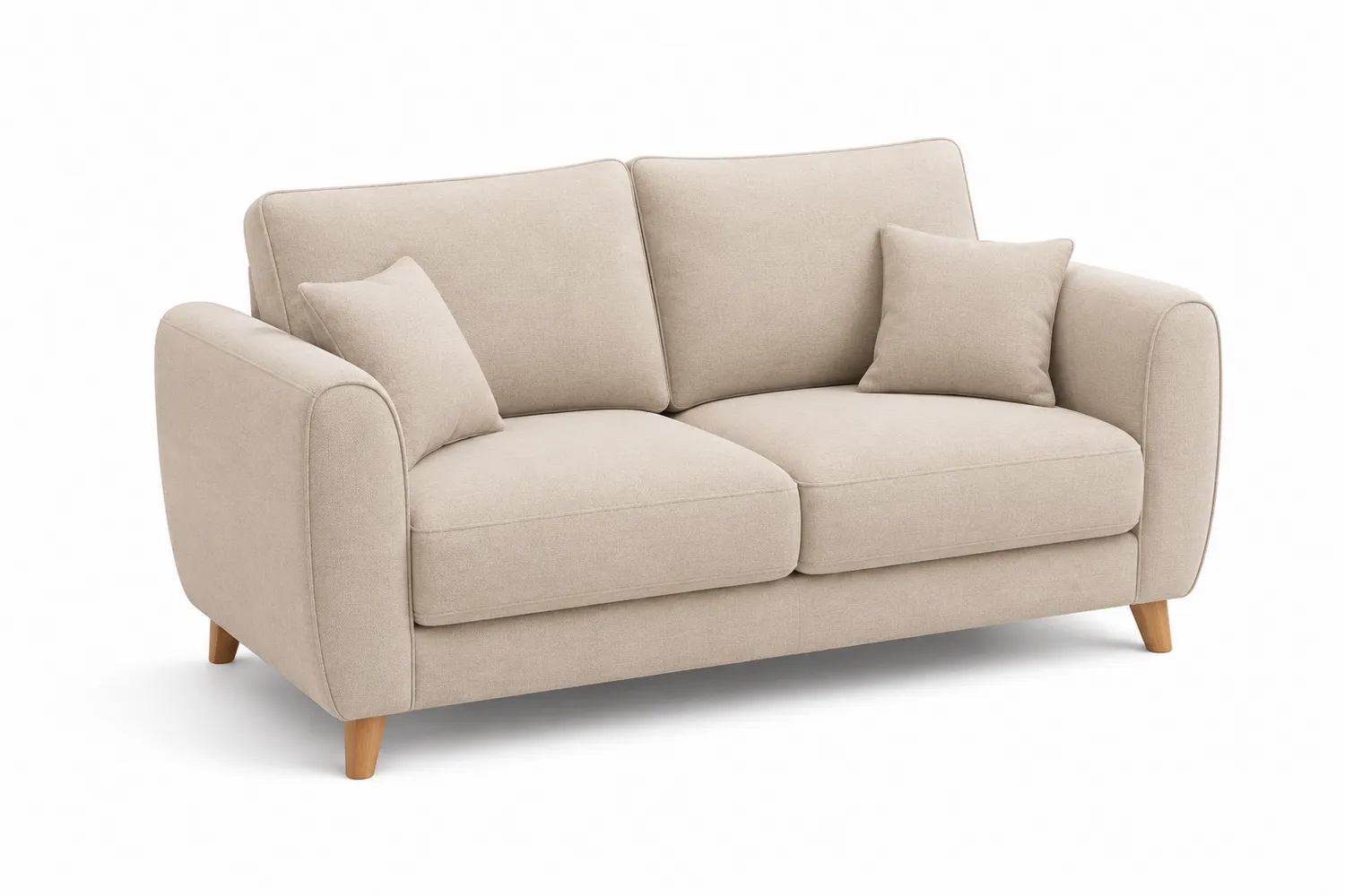 Beige Leinen Zweisitzer Sofa mit Holzfüßen-Belleatelierco