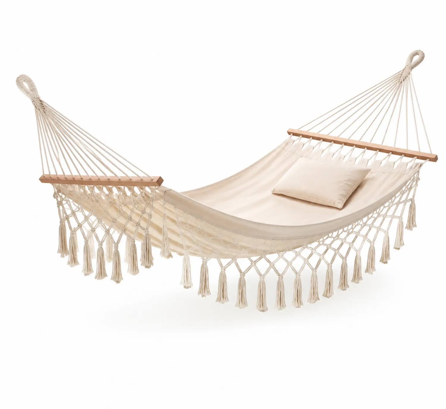 Baumwolle Hängematte mit Holz und Kissen Creme-Belleatelierco