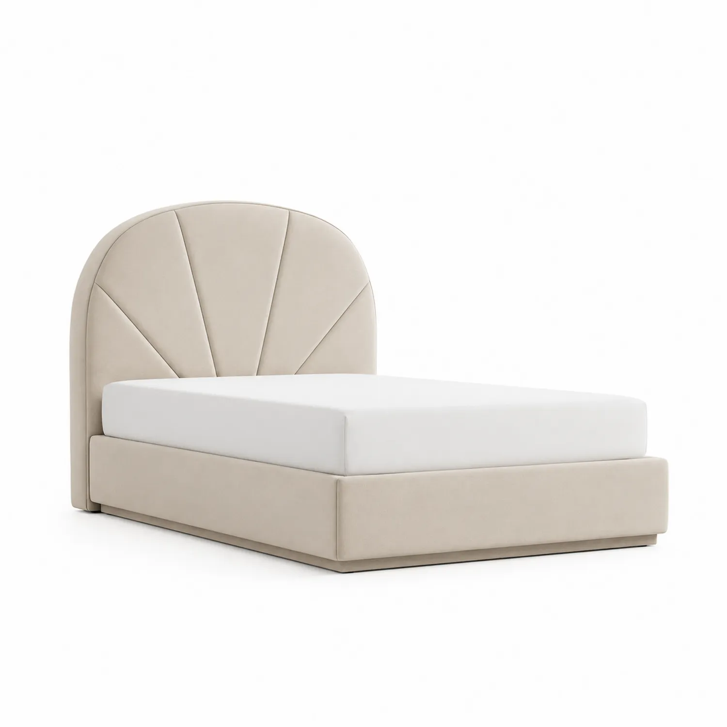 Samtpolsterbett Beige Halbkreis Kopfteil 200x160 cm-Belleatelierco