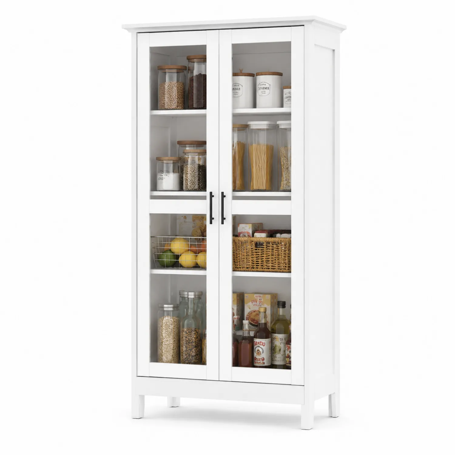 Vorratsschrank Weiß MDF Glastüren-Belleatelierco
