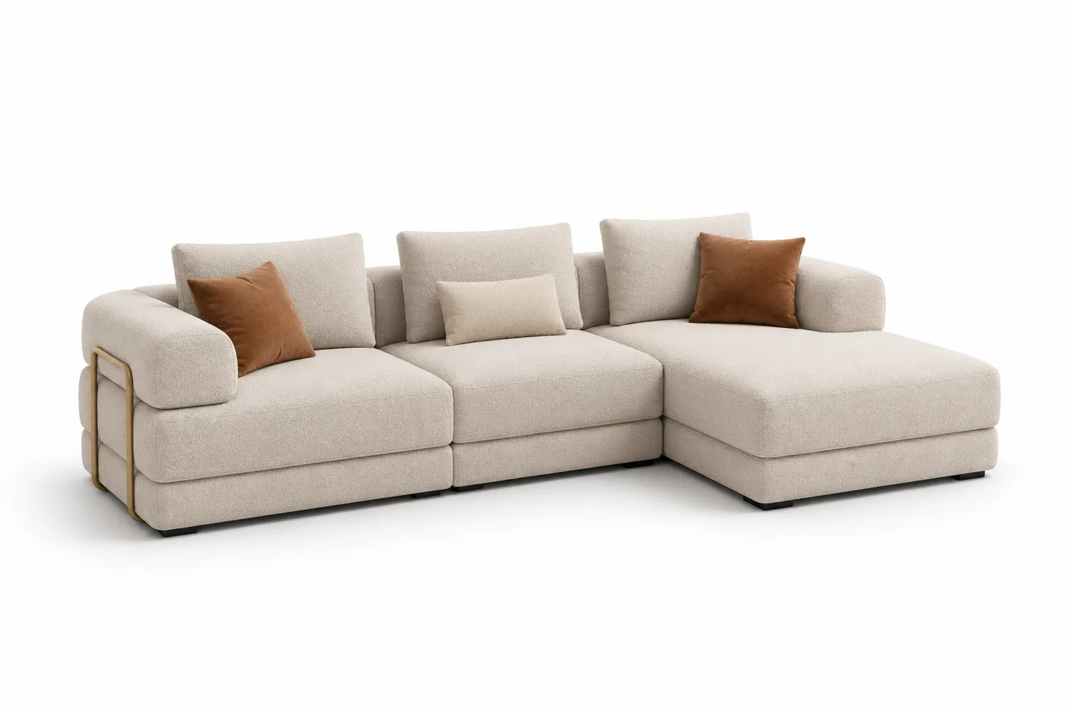 Ecksofa Bouclé Stoff Holz 230x180x85cm Beige/Braun-Belleatelierco