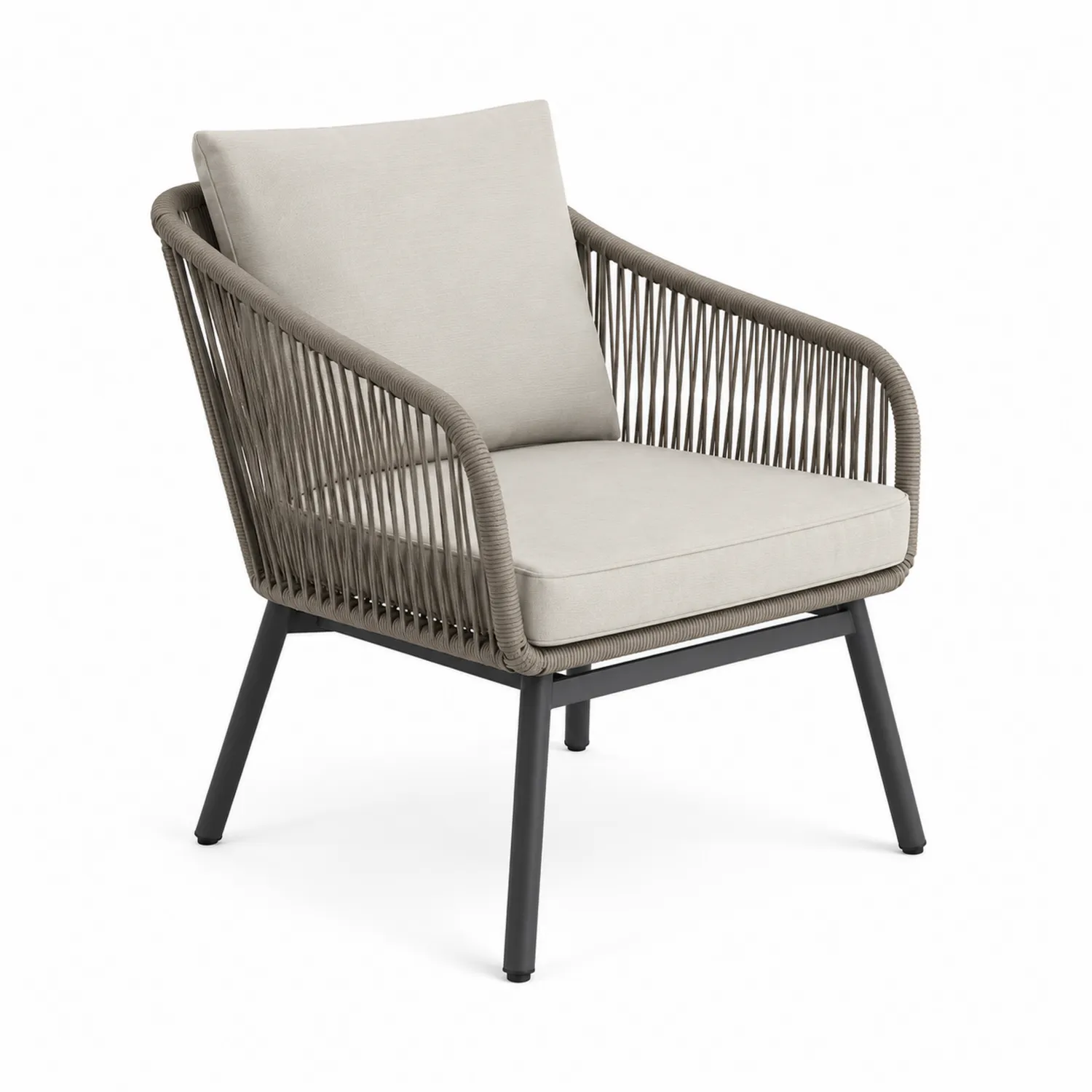 Gartenstuhl mit Seilgeflecht und Aluminiumgestell in Beige-Belleatelierco