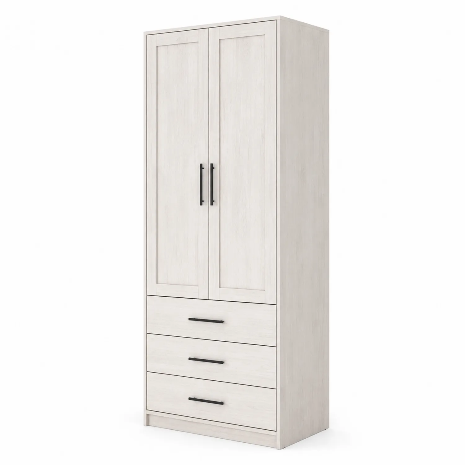 Holzkleiderschrank mit 2 Türen und 3 Schubladen in Weiß-Belleatelierco