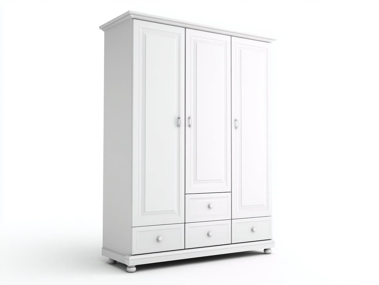 Kleiderschrank Holz weiß 3 Türen 4 Schubladen 178x62x198 cm - weiß - modernes Design-Cottagetyard