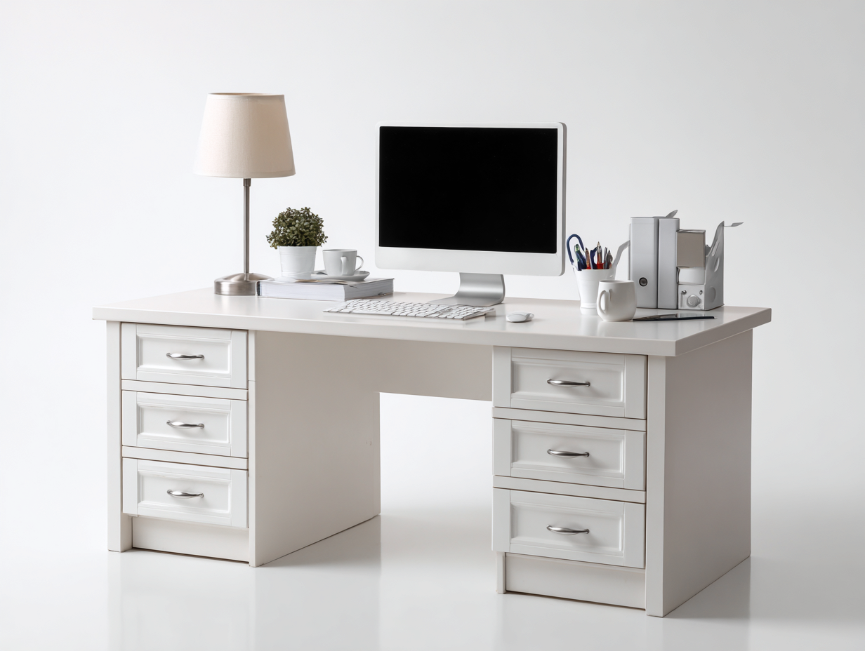 Schreibtisch Holz 140x60x75 cm - Weiß - Modernes Design - geeignet für Arbeitszimmer-Cottagetyard