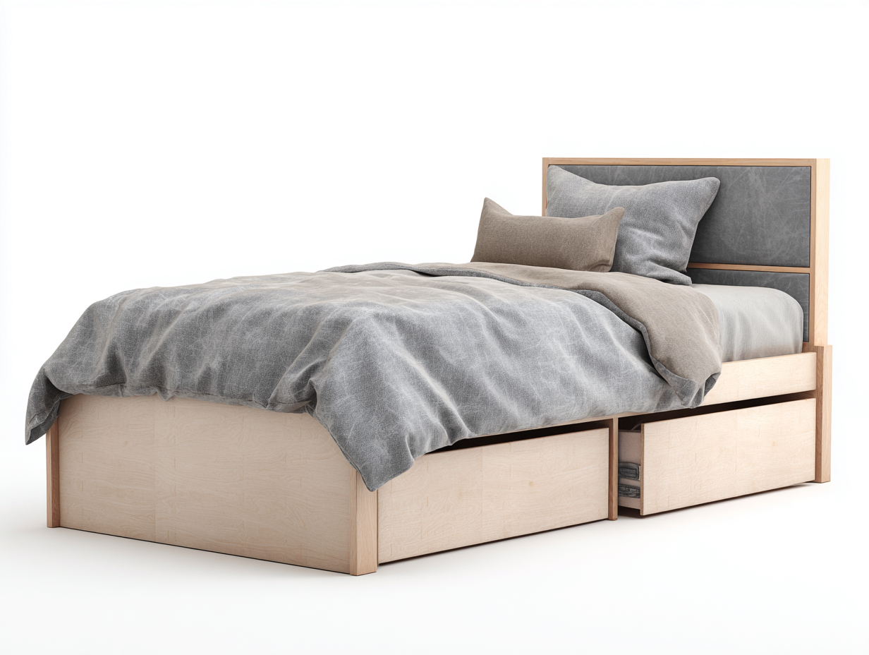 Einzelbett Holz Stoff 200x120x100 cm Natur - Modernes Stauraumdesign-Cottagetyard