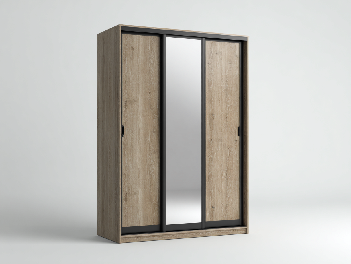 Kleiderschrank Holz Schiebetüren 180x60x200 cm - Naturholz-Grau - Modernes Design - geeignet für Schlafzimmer-Cottagetyard