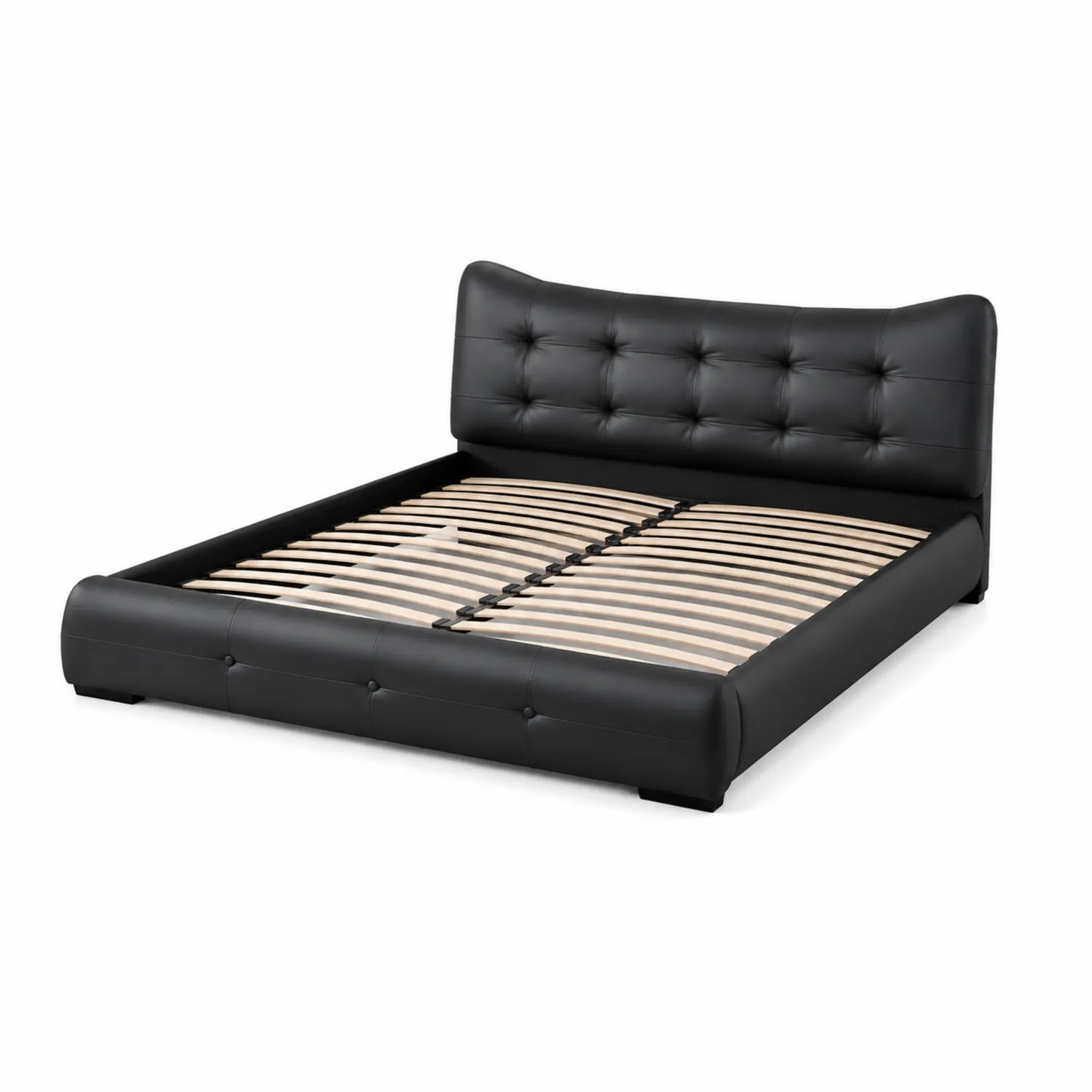 Letto matrimoniale in similpelle nera con struttura in legno-Casenvo