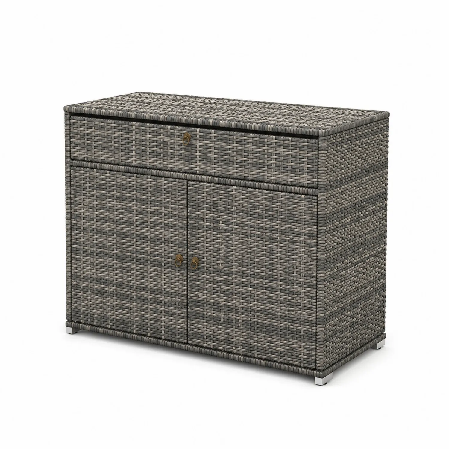 Contenitore portaoggetti in rattan sintetico grigio con coperchio e due ante-Casenvo