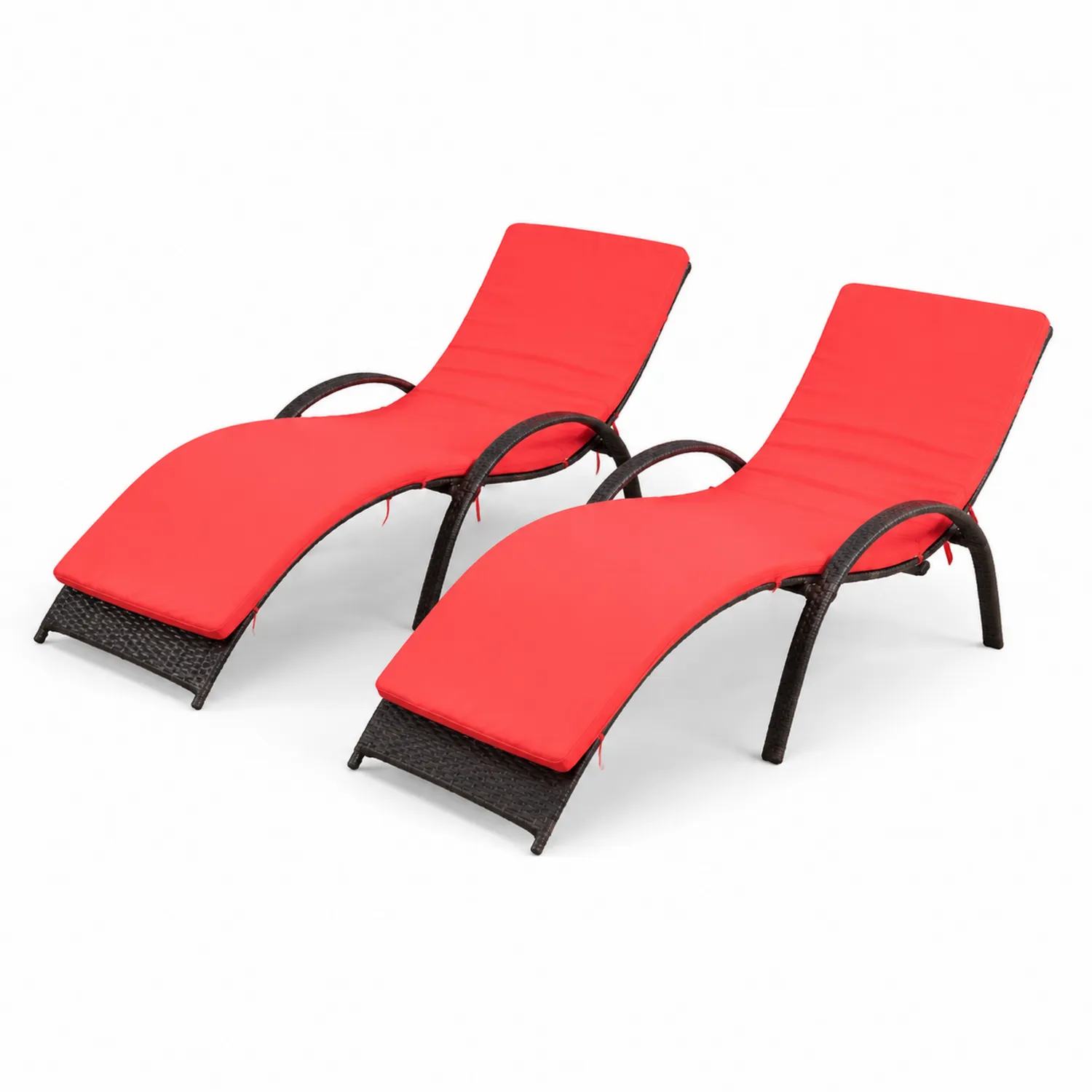 Set di 2 Lettini Prendisole in Rattan con Cuscini in Tessuto Poliestere Rossi-Casenvo