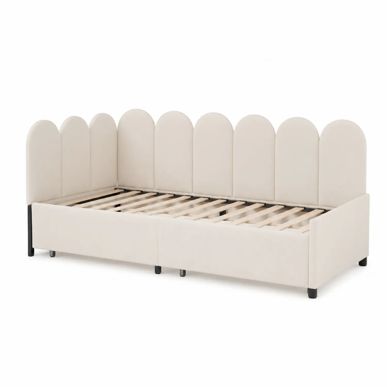 Daybed per Bambini in Tessuto Beige con Schienale ad Arco-Casenvo