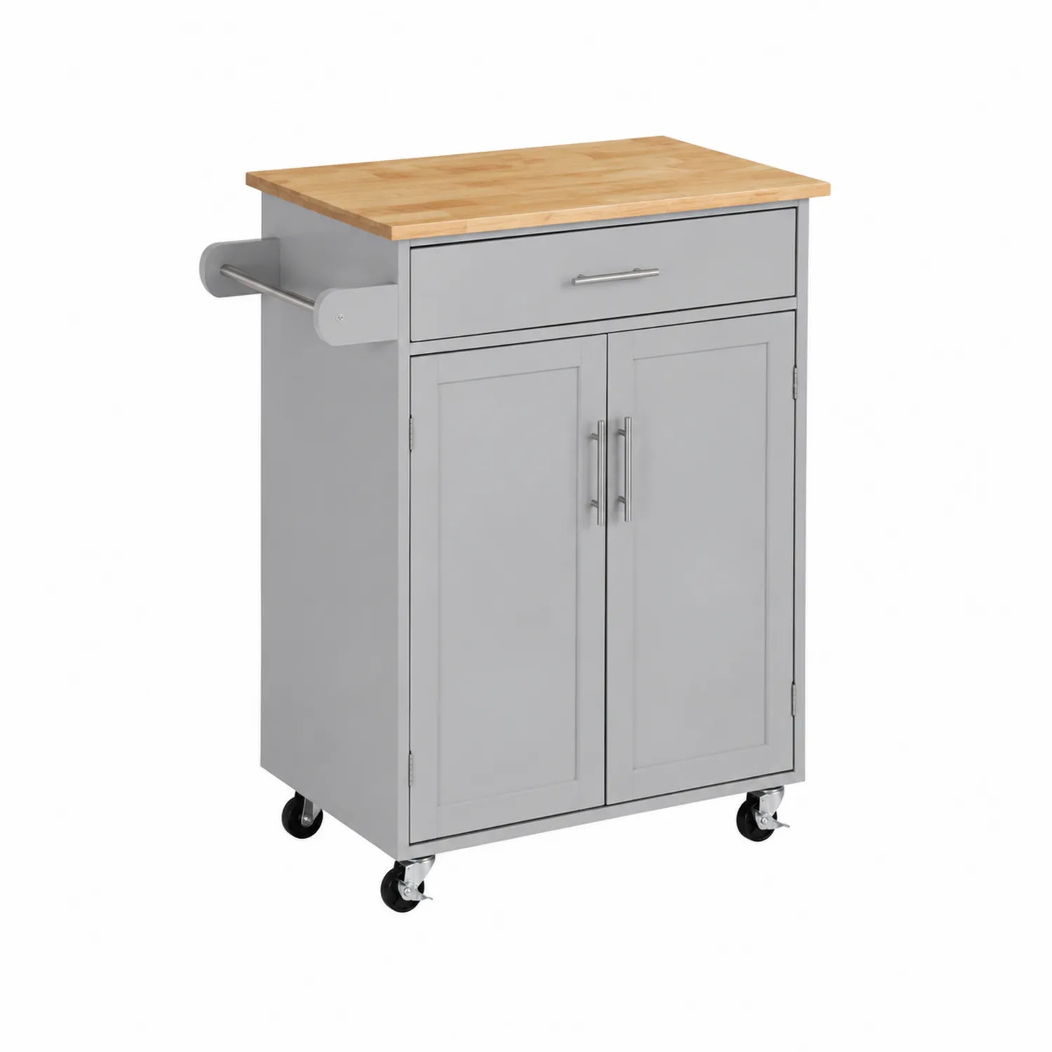 Credenza da Cucina con Piano in Legno e Ruote Grigio-Casenvo
