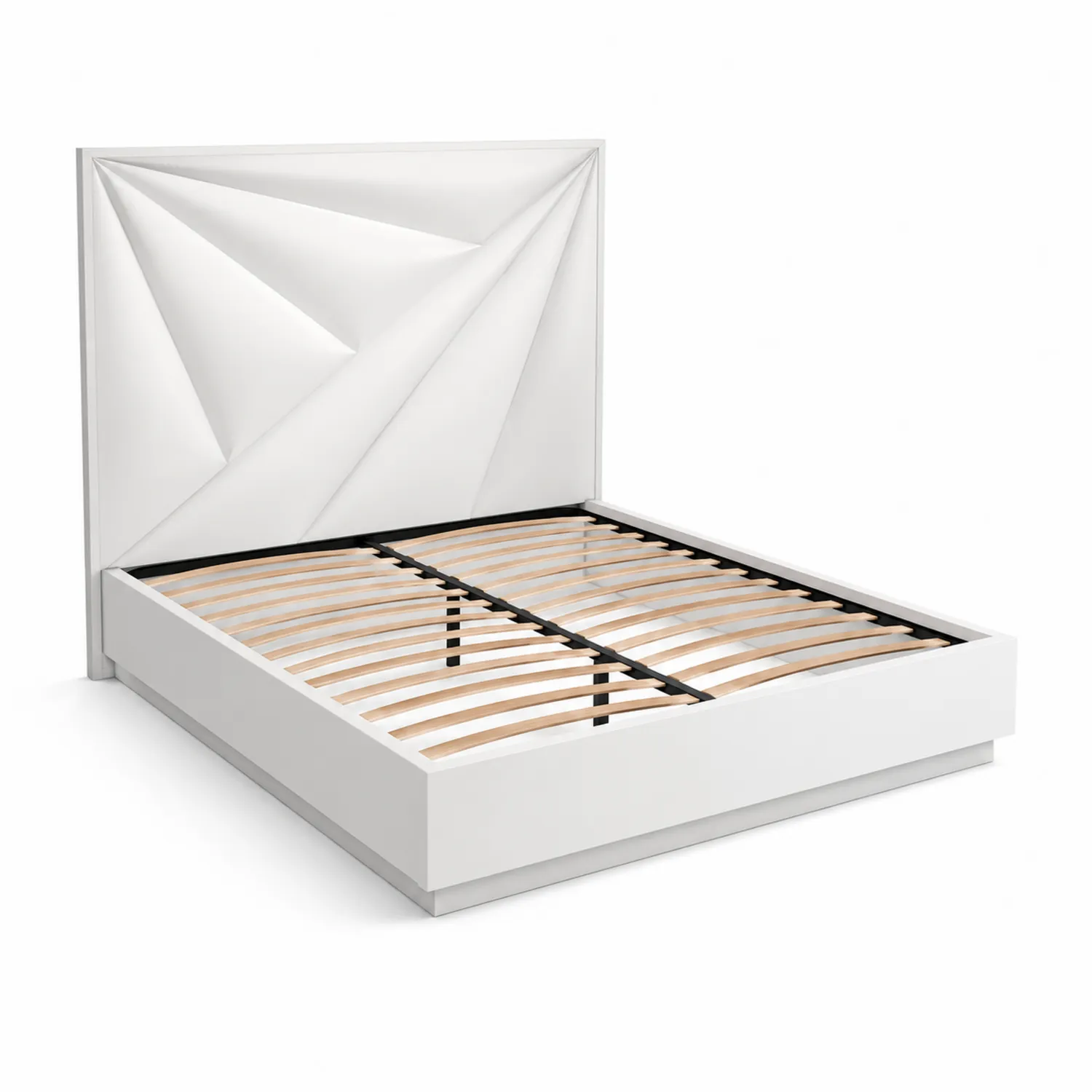 Letto matrimoniale in ecopelle bianca con doghe in legno-Casenvo