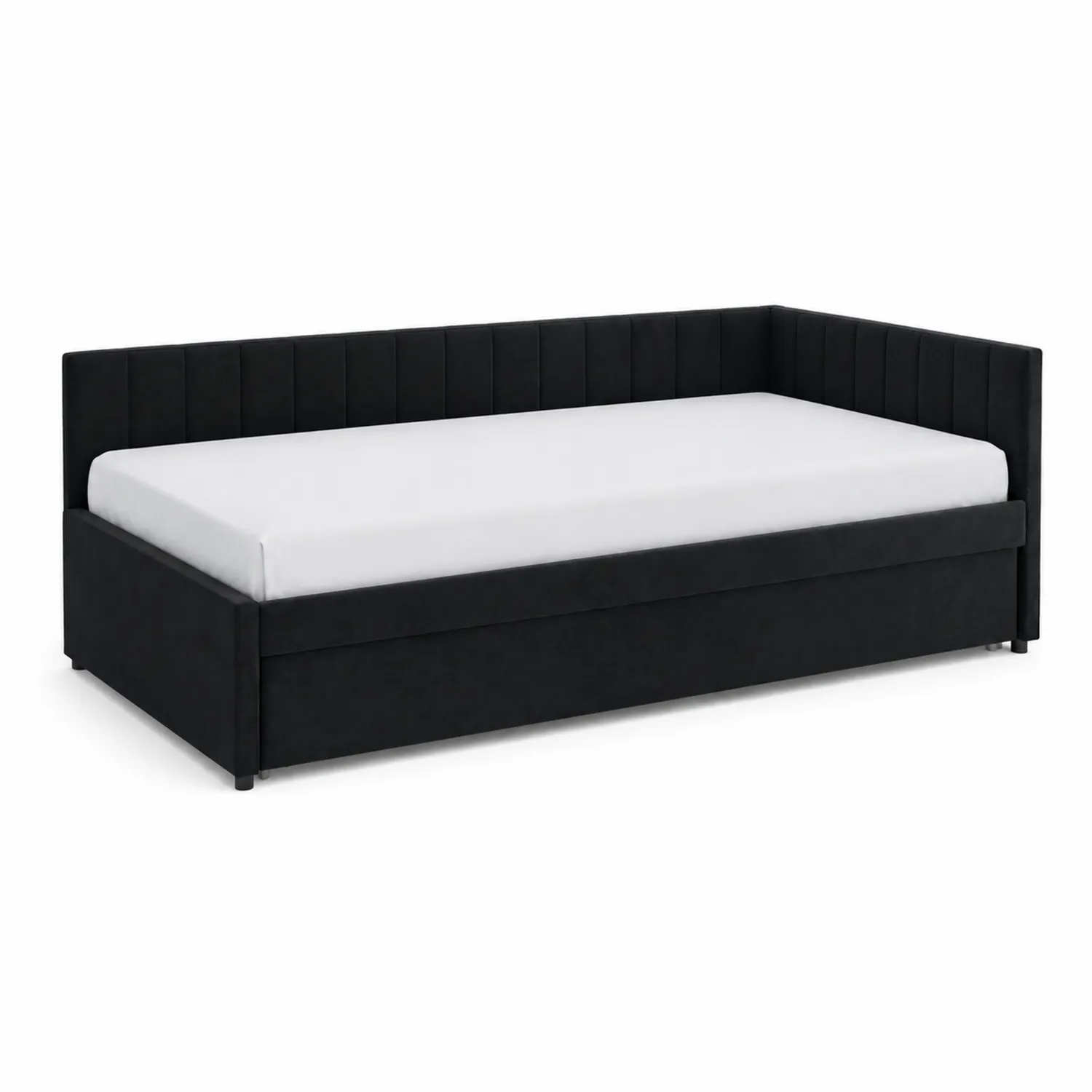 Divano Letto in Velluto Nero con Schienale Trapuntato-Casenvo