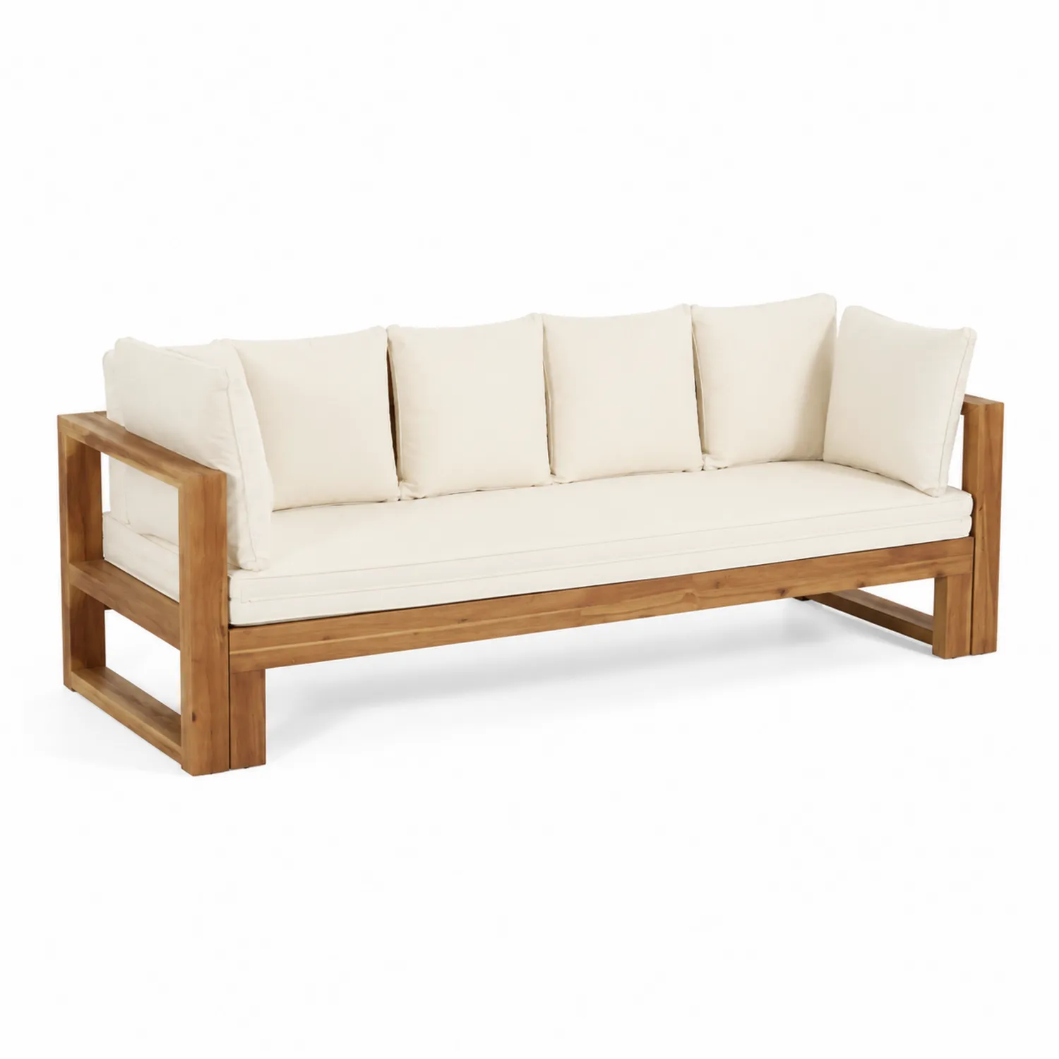 Divano da Giardino in Teak e Tessuto Crema-Casenvo