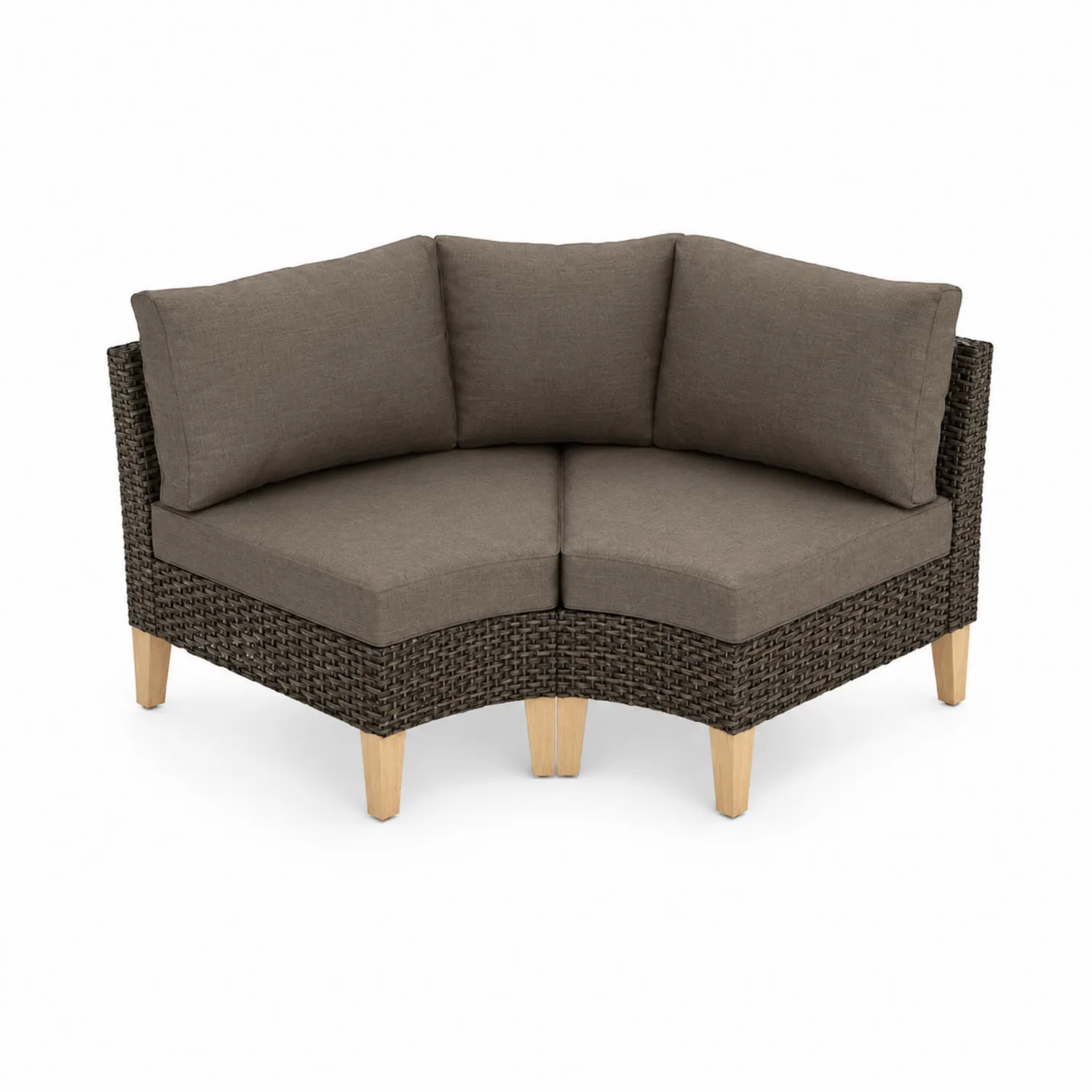 Divano angolare in rattan sintetico e tessuto con gambe in legno di Acacia-Casenvo