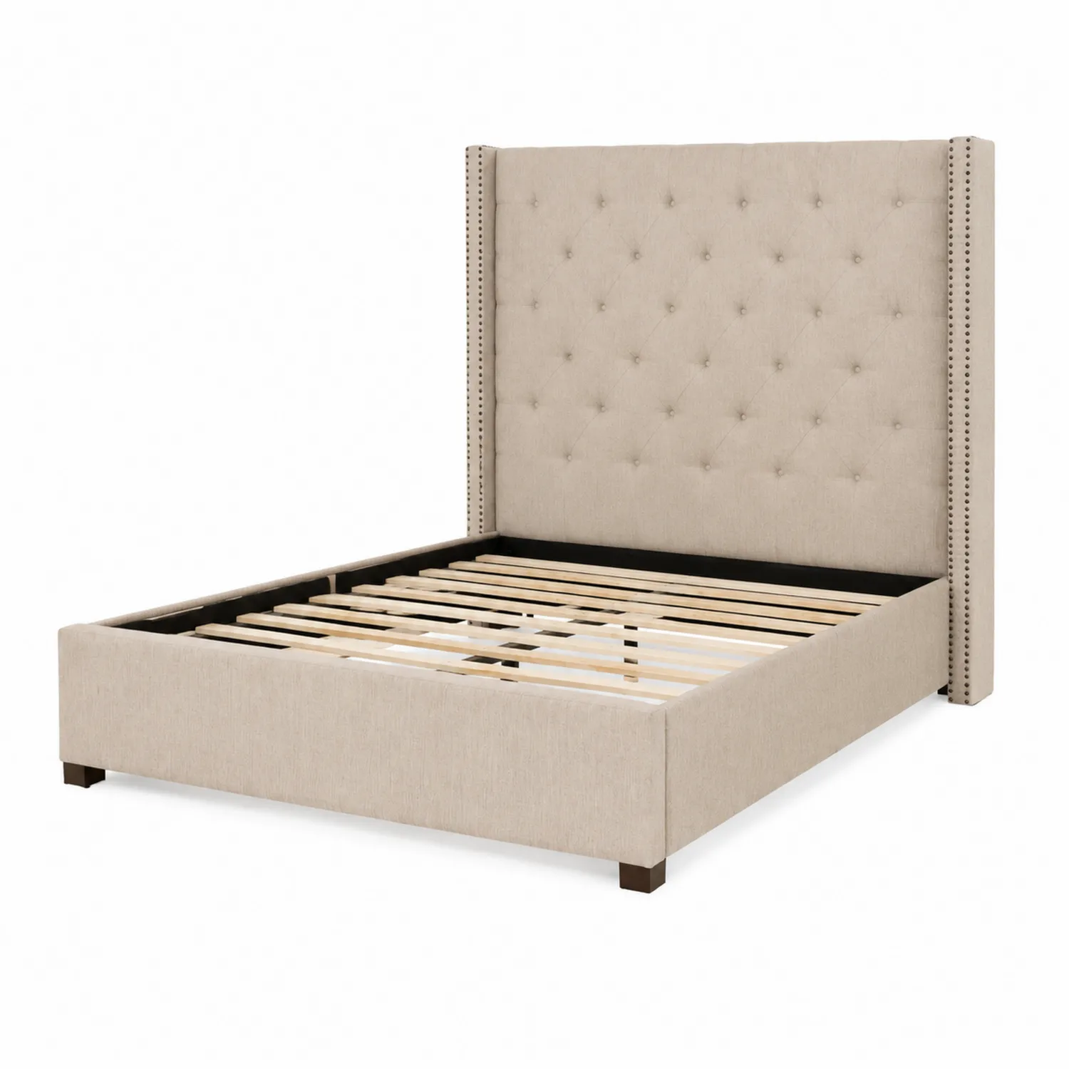 Letto matrimoniale imbottito in tessuto di lino beige con testiera alta-Casenvo