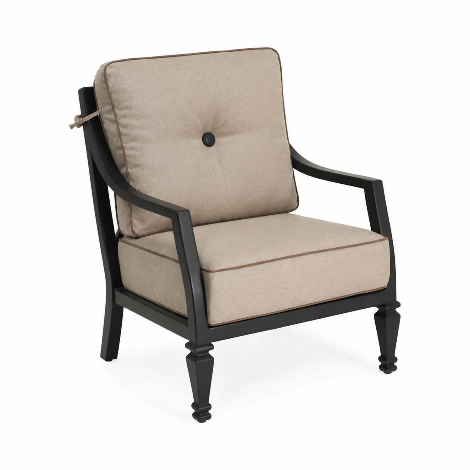 Poltrona da Esterno in Metallo Nero con Cuscino Beige-Casenvo