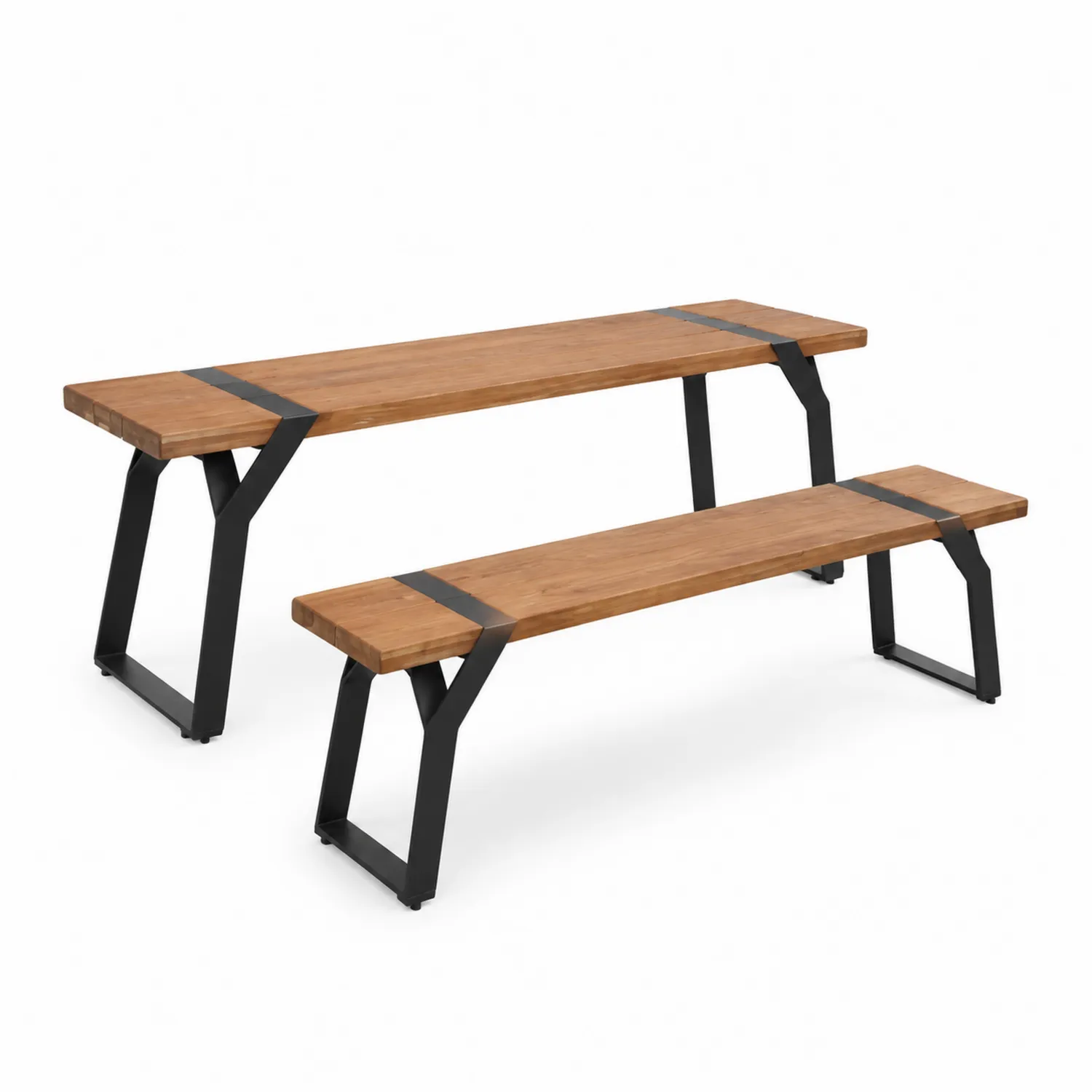 Set panche in legno di teak con gambe in metallo-Casenvo