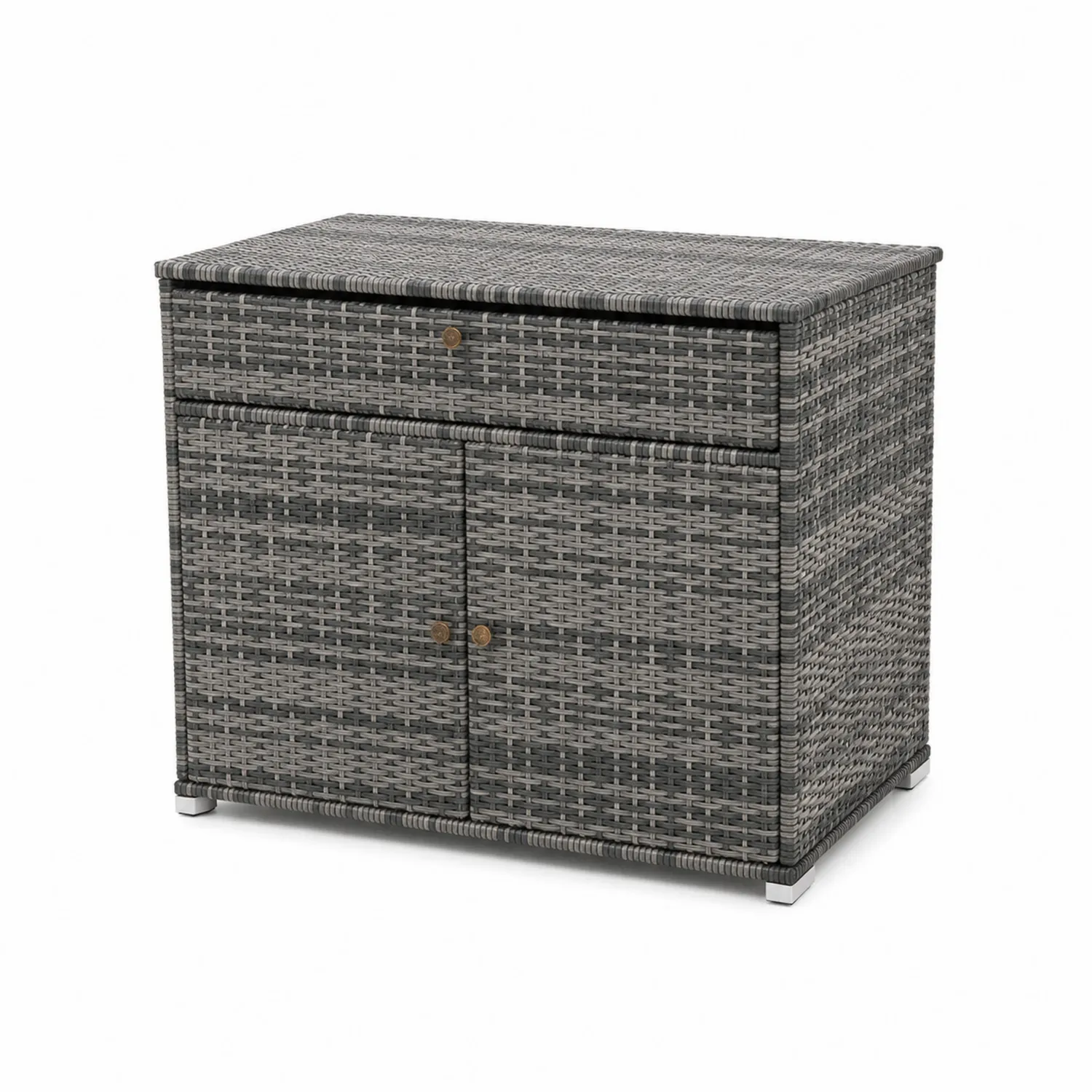 Mobiletto in Rattan Sintetico Grigio con Cassetto e Ante 75x40x60cm-Casenvo