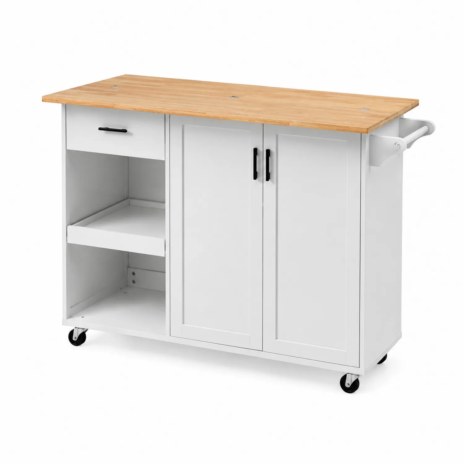 Küchenwagen mit Holzplatte Weiß MDF/Metall 120x48x90 cm