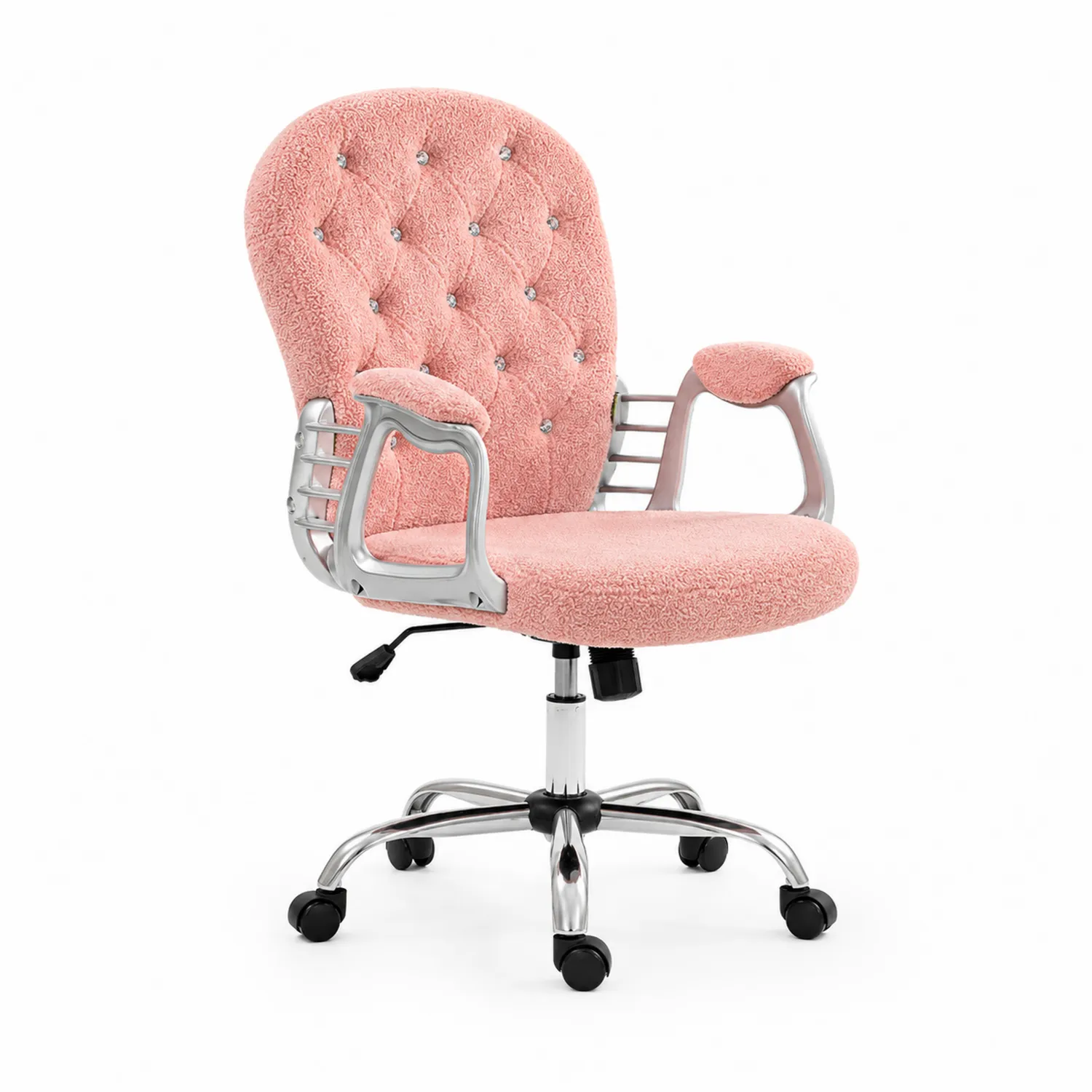 Bürostuhl Rosa Bouclé Stoff Metallrahmen Höhenverstellbar