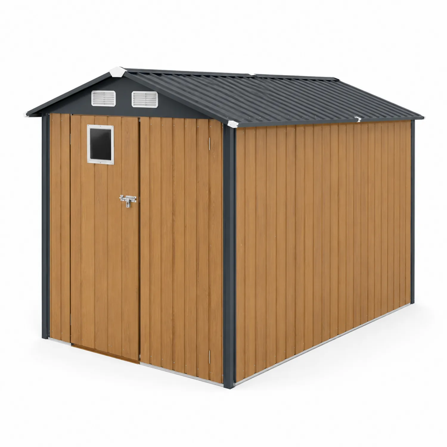 Gartenschuppen Metall Holzoptik mit Kunststofffenster 277x130x173cm