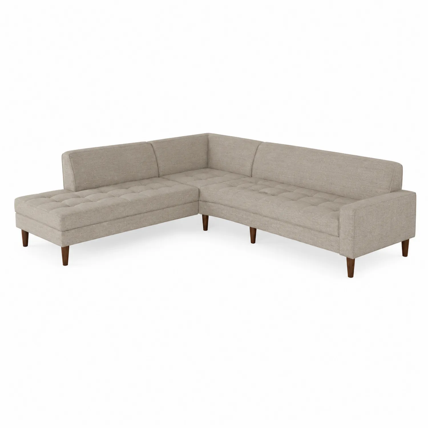 Ecksofa aus Polyestergewebe mit Holzbeinen, Beige