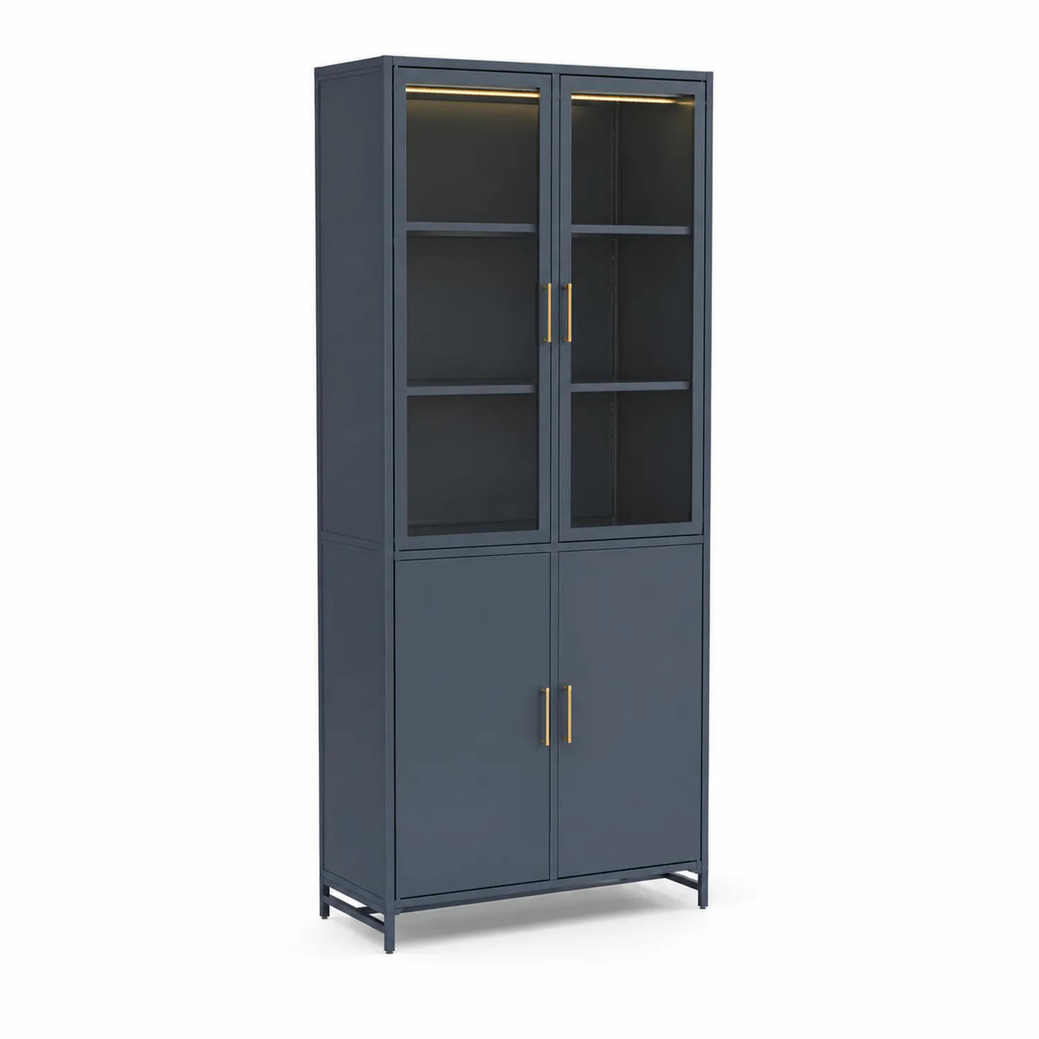Metall-Vitrinenschrank mit Glas Dunkelblau 200cm