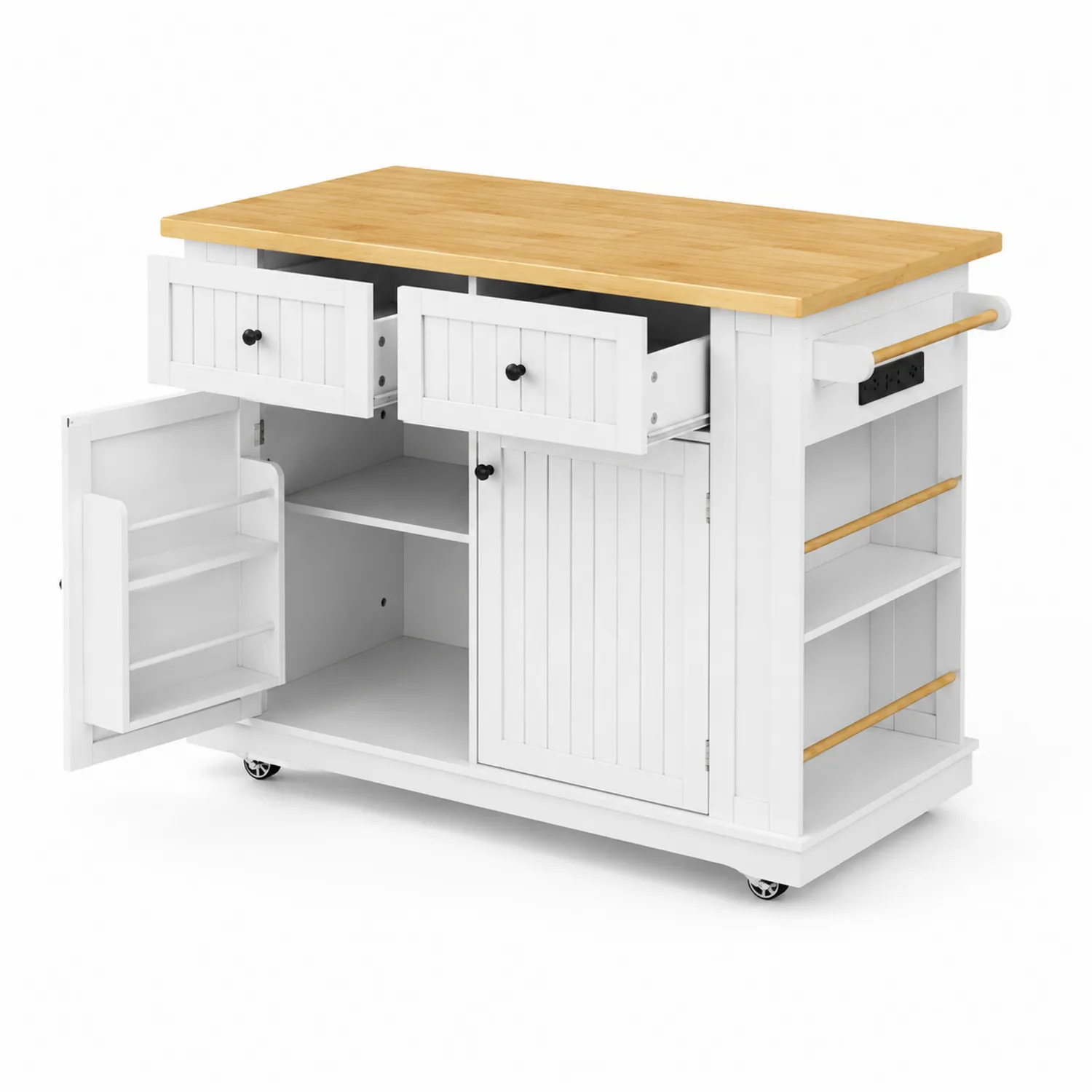 Küchenwagen Holzplatte Weiß Holz 105x48x92cm