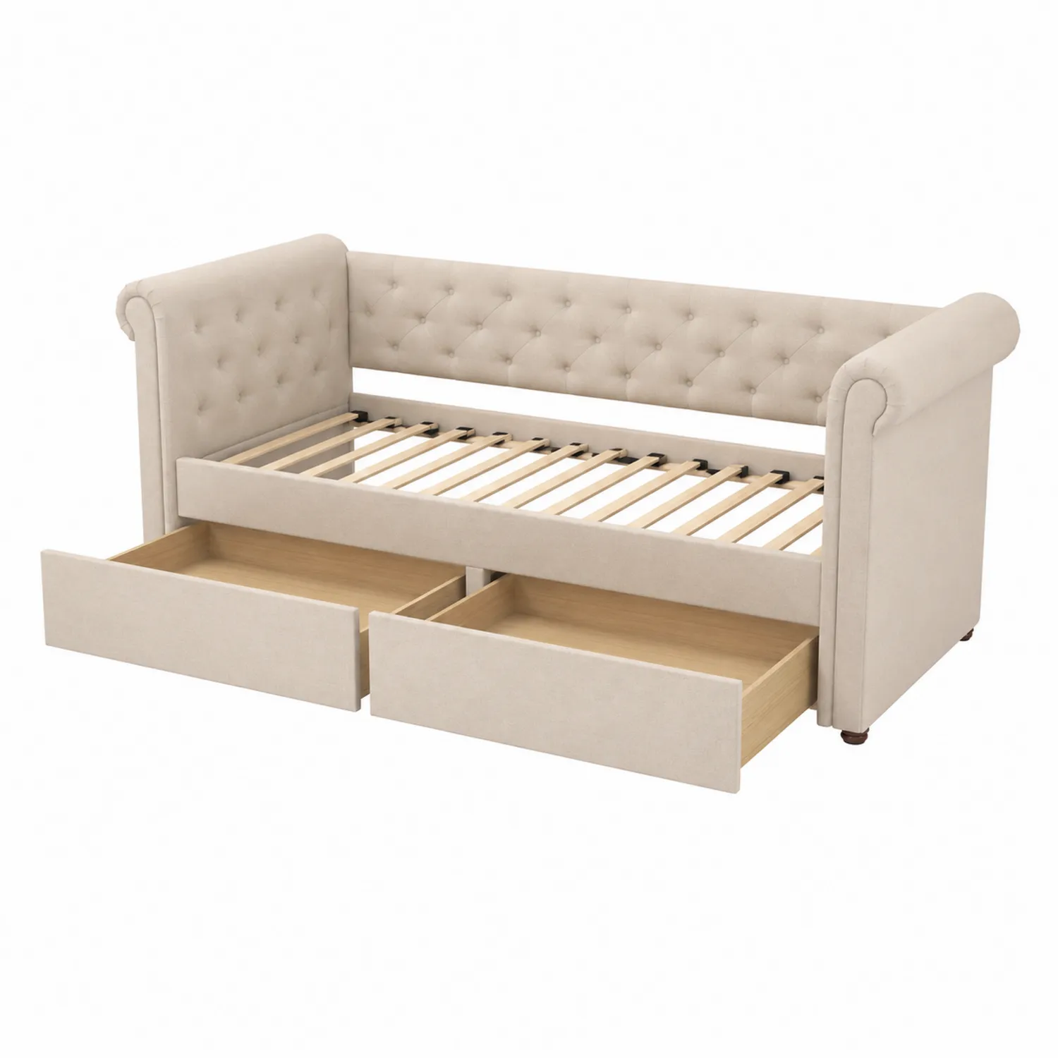 Tagesbett mit 2 Schubladen Beige Stoff 204 x 98 x 92 cm