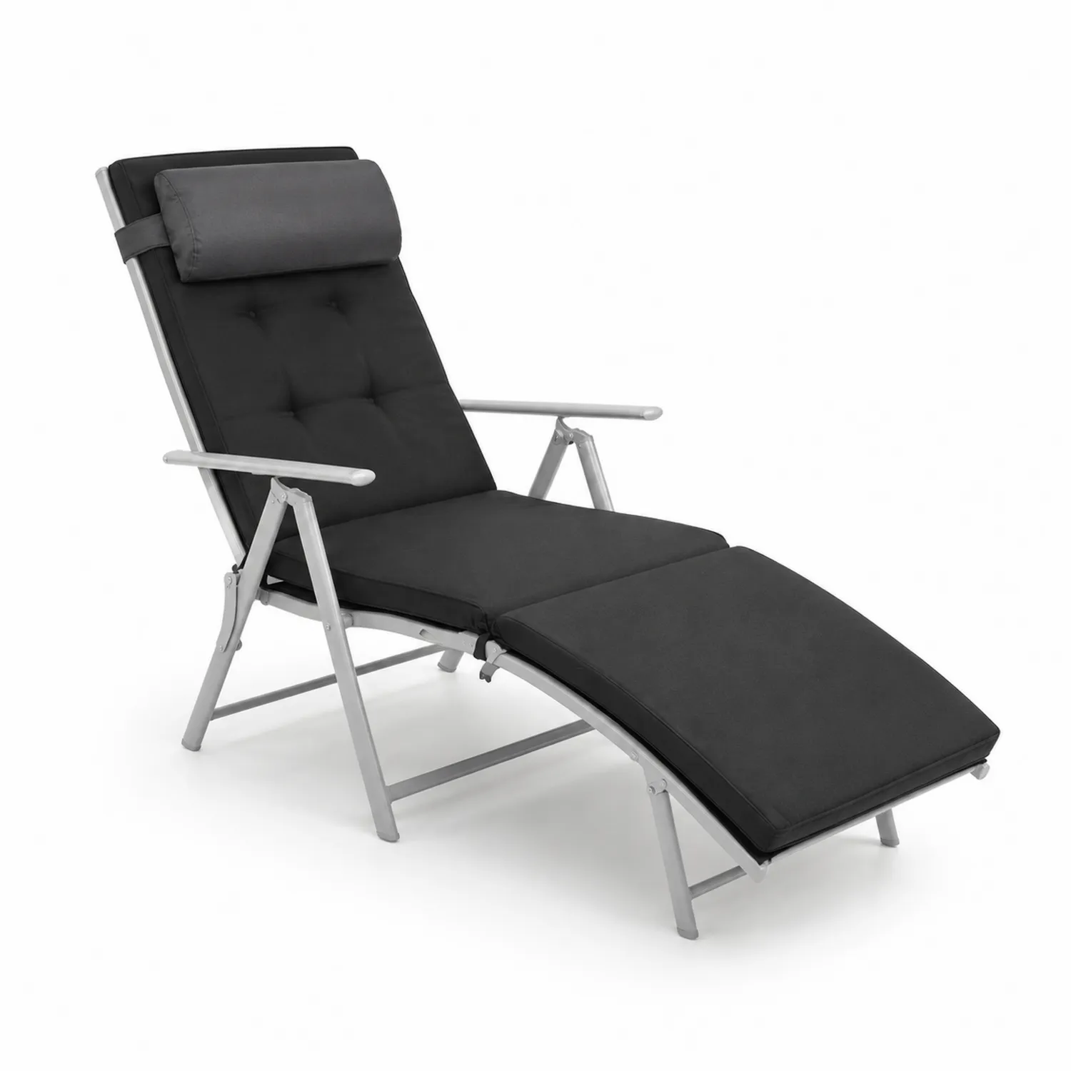Klappbarer Liegestuhl Aluminium Polyester Schwarz