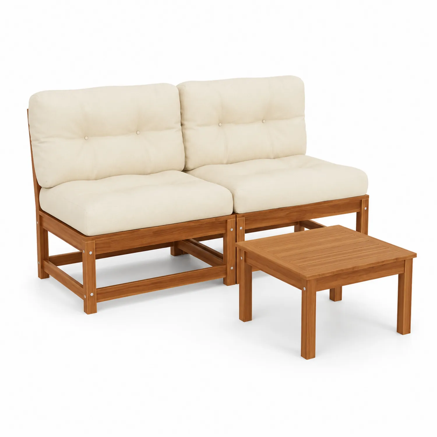 Gartensofa Set aus Holz mit Stoffbezügen, 2-teilig