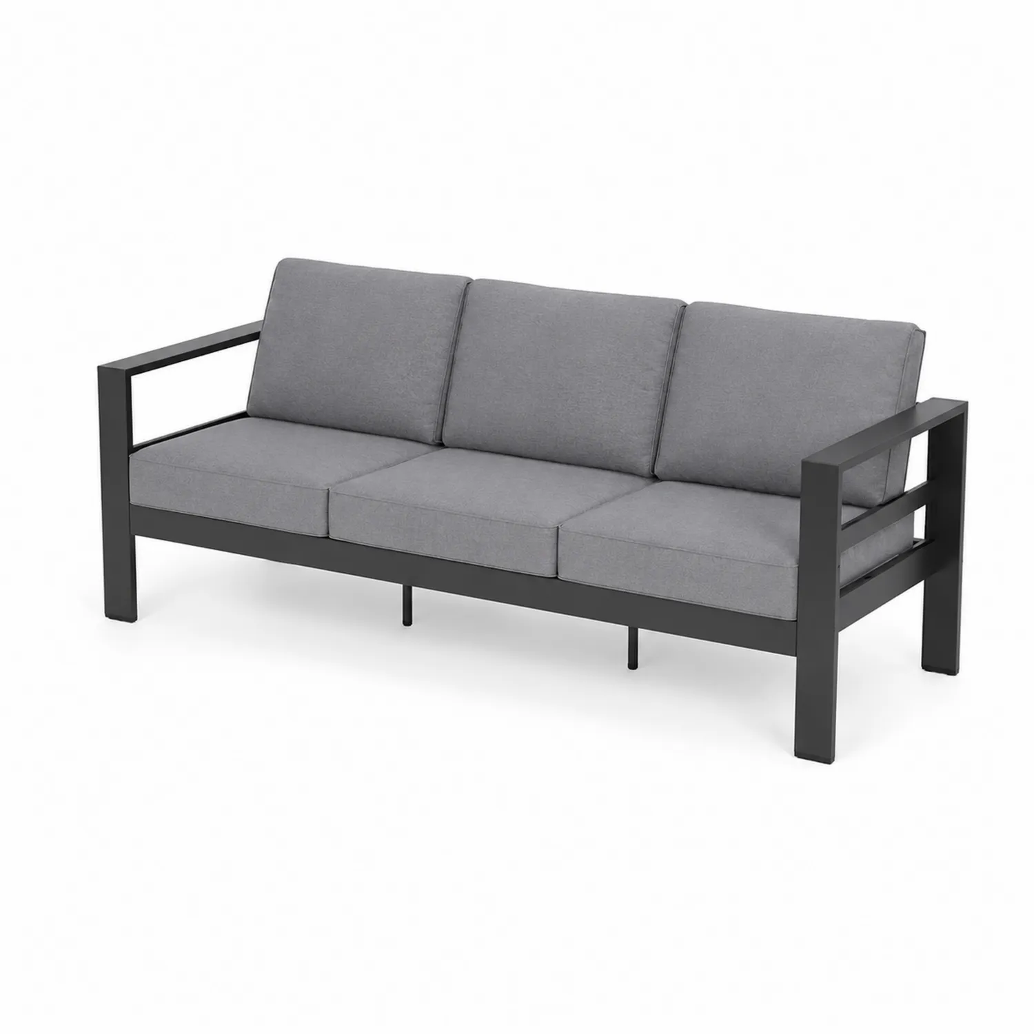 Outdoor-Sofa mit drei Sitzplätzen, Metallrahmen, Grau