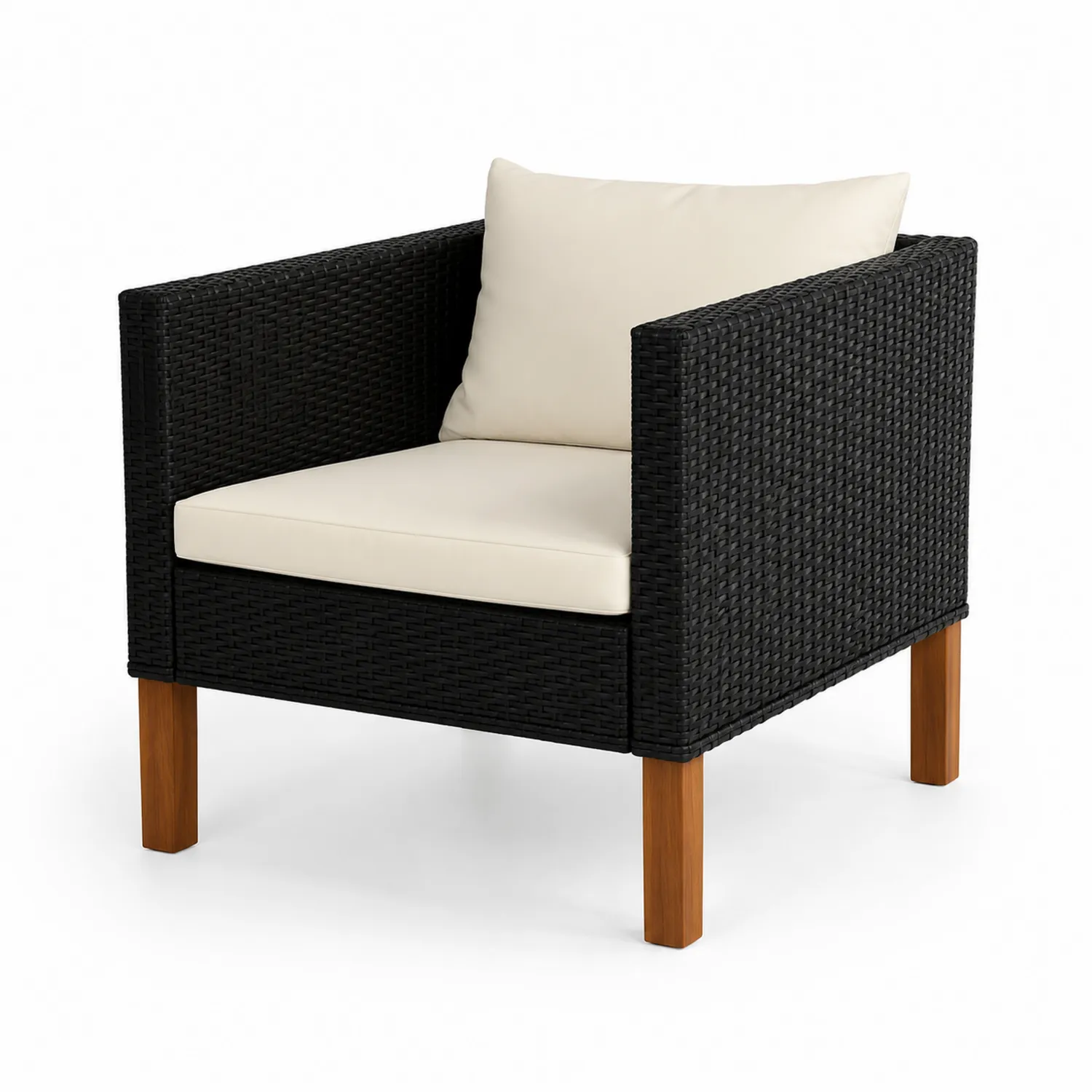 Rattansessel Schwarz mit Polsterkissen, 80cm