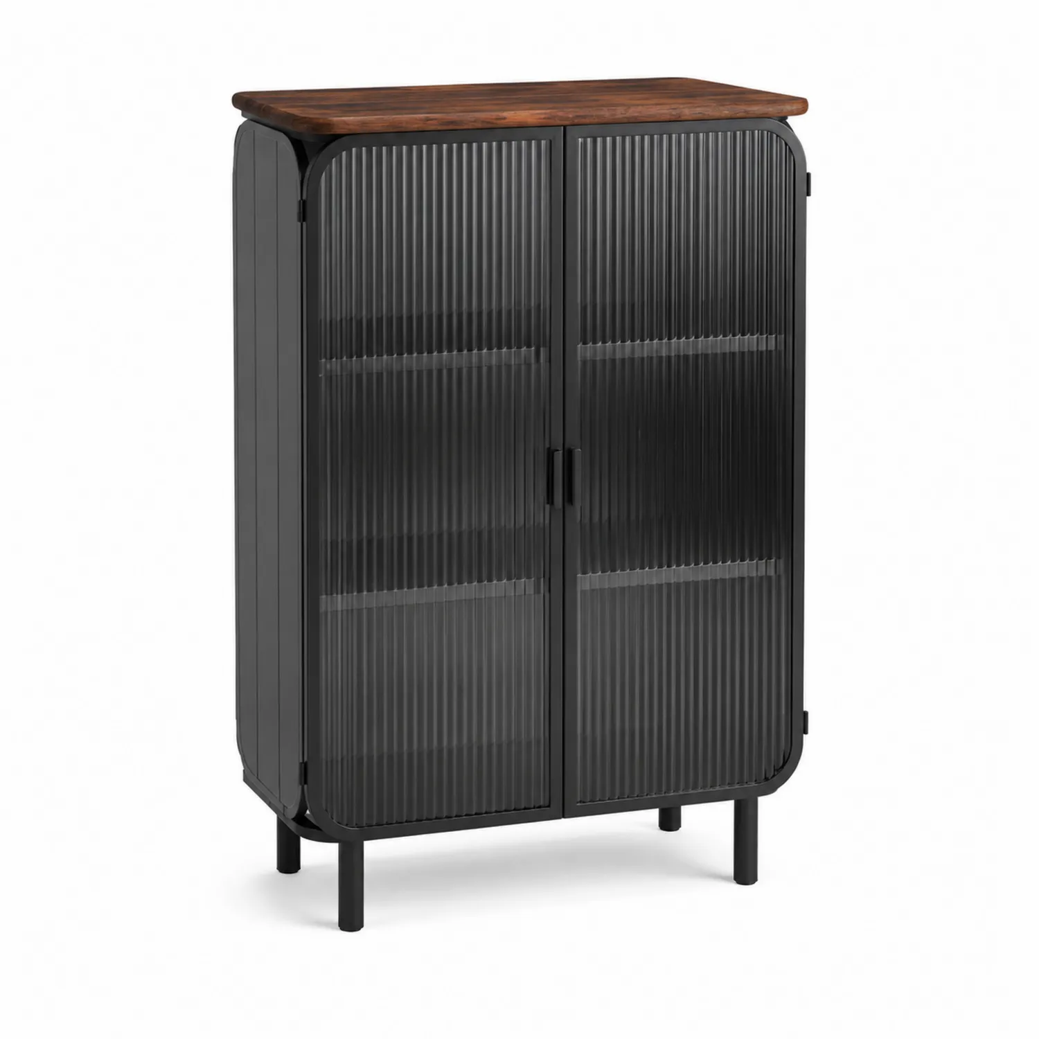 Stauraum Schrank Stahl und Glas mit Holzoptik 150cm Höhe