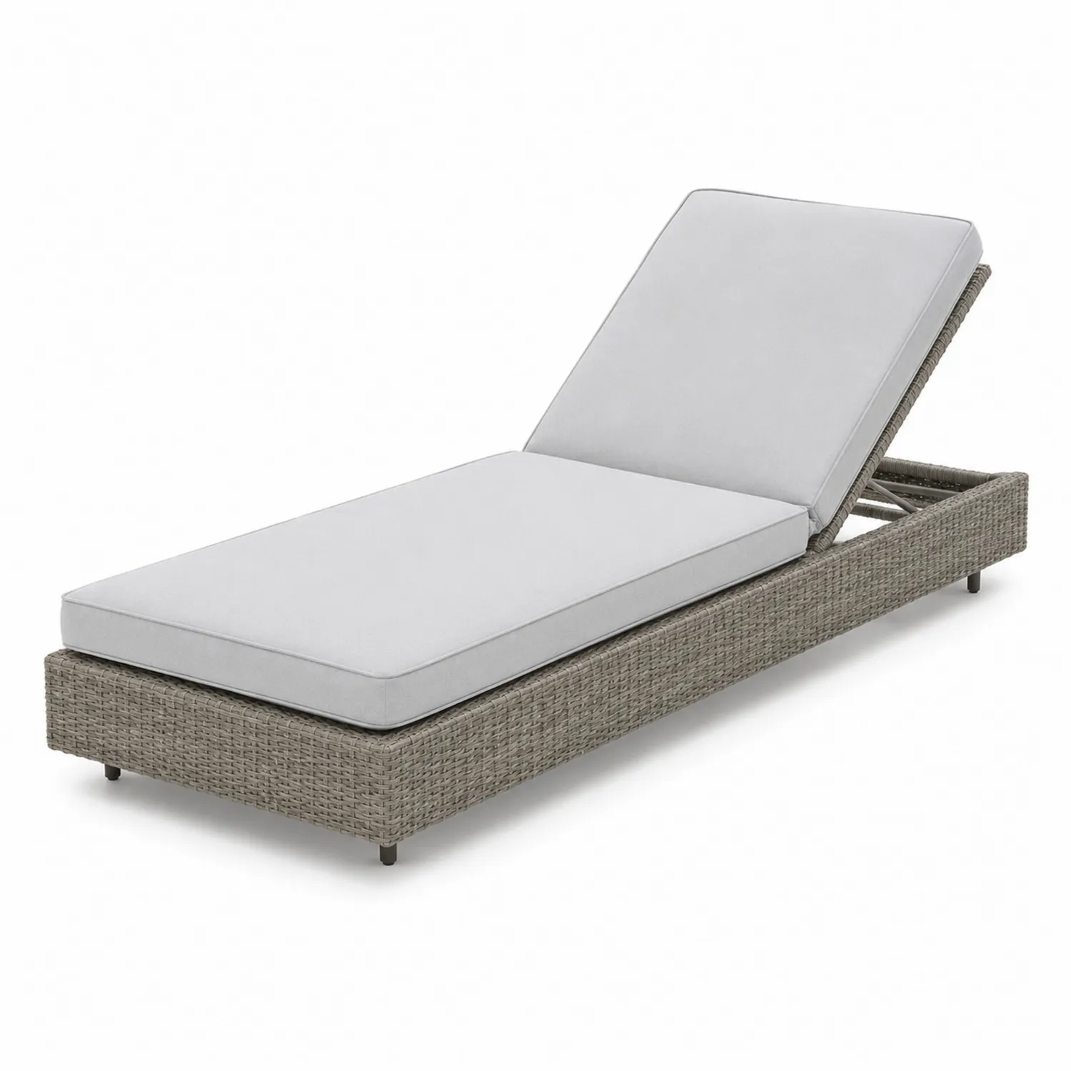 Polyrattan Outdoor-Liegestuhl mit grauem Polyesterpolster