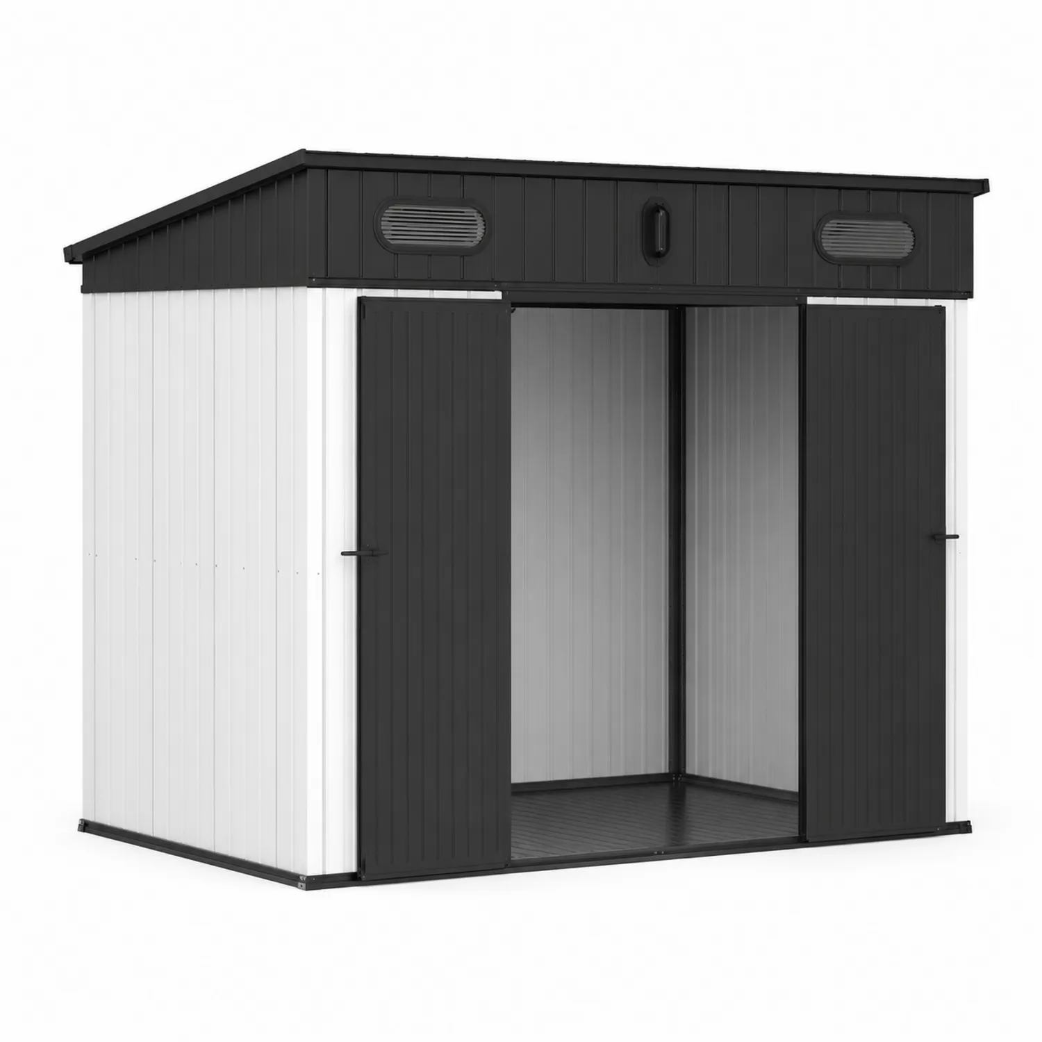 Metall Gartenschuppen Weiß/Schwarz mit Schiebetüren