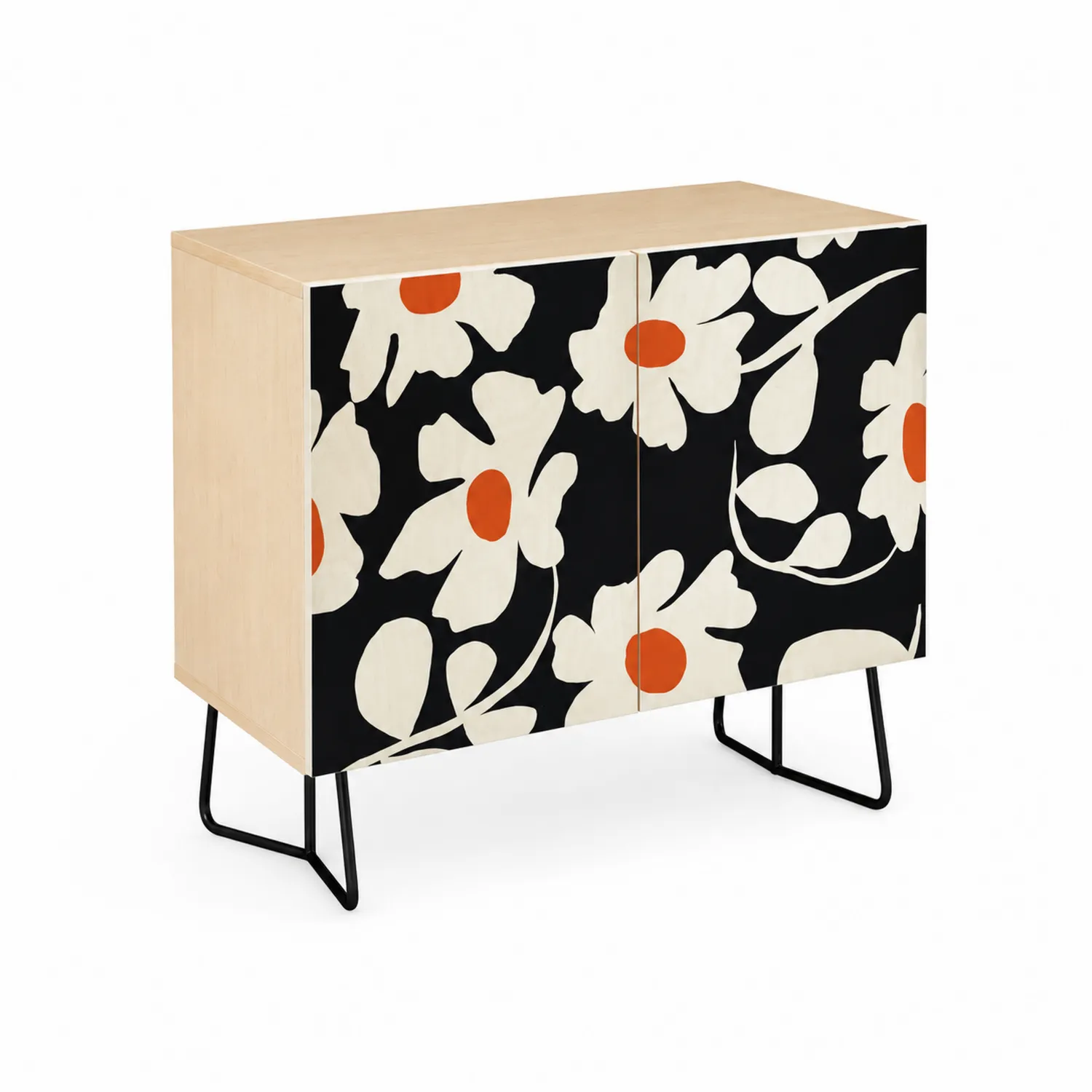 Schrank mit Blumenmuster aus Holz und Stahlbeinen