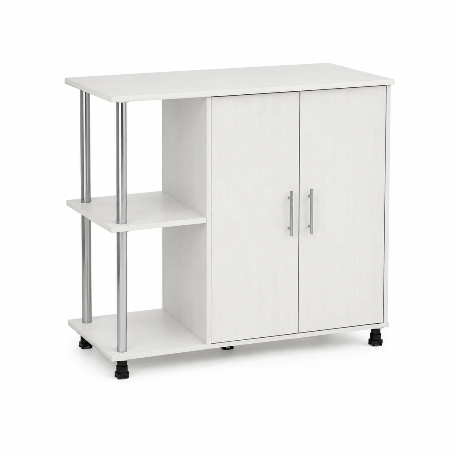 Weißer Holz-Metall-Schrank mit 2 Türen und Regalen 80x35x85 cm